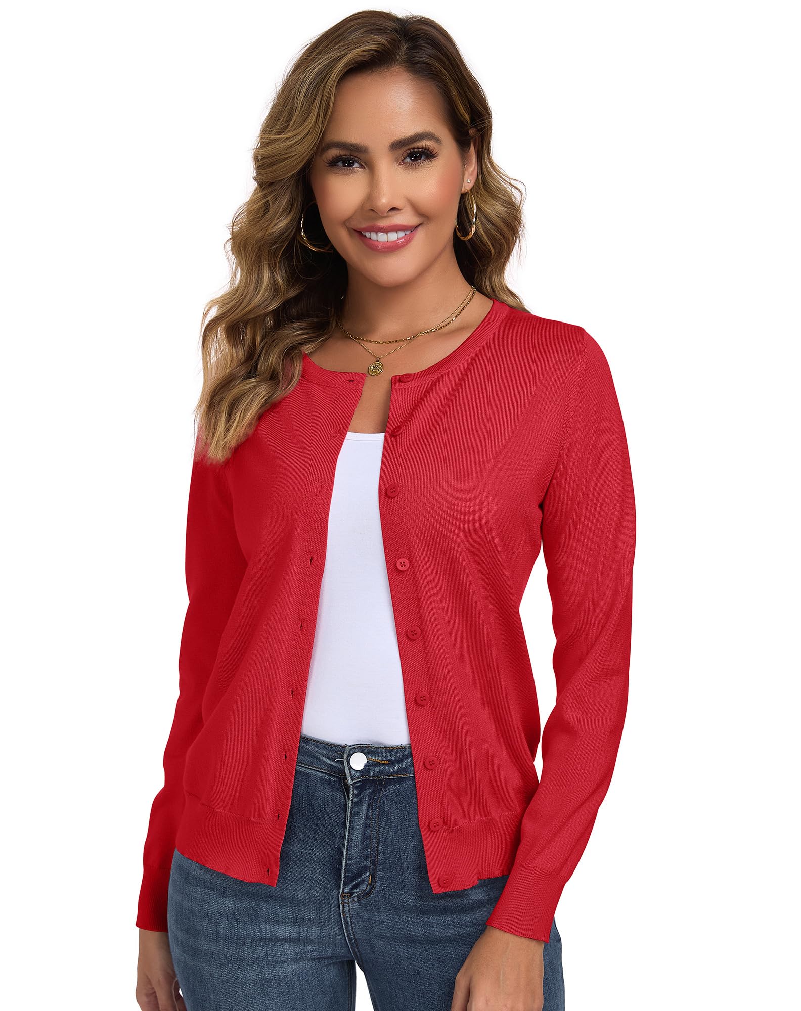 Cardigan Sweaters for Women Lightweigh Crew Neck Button Down Long Sleeve Sweaters Cardigans