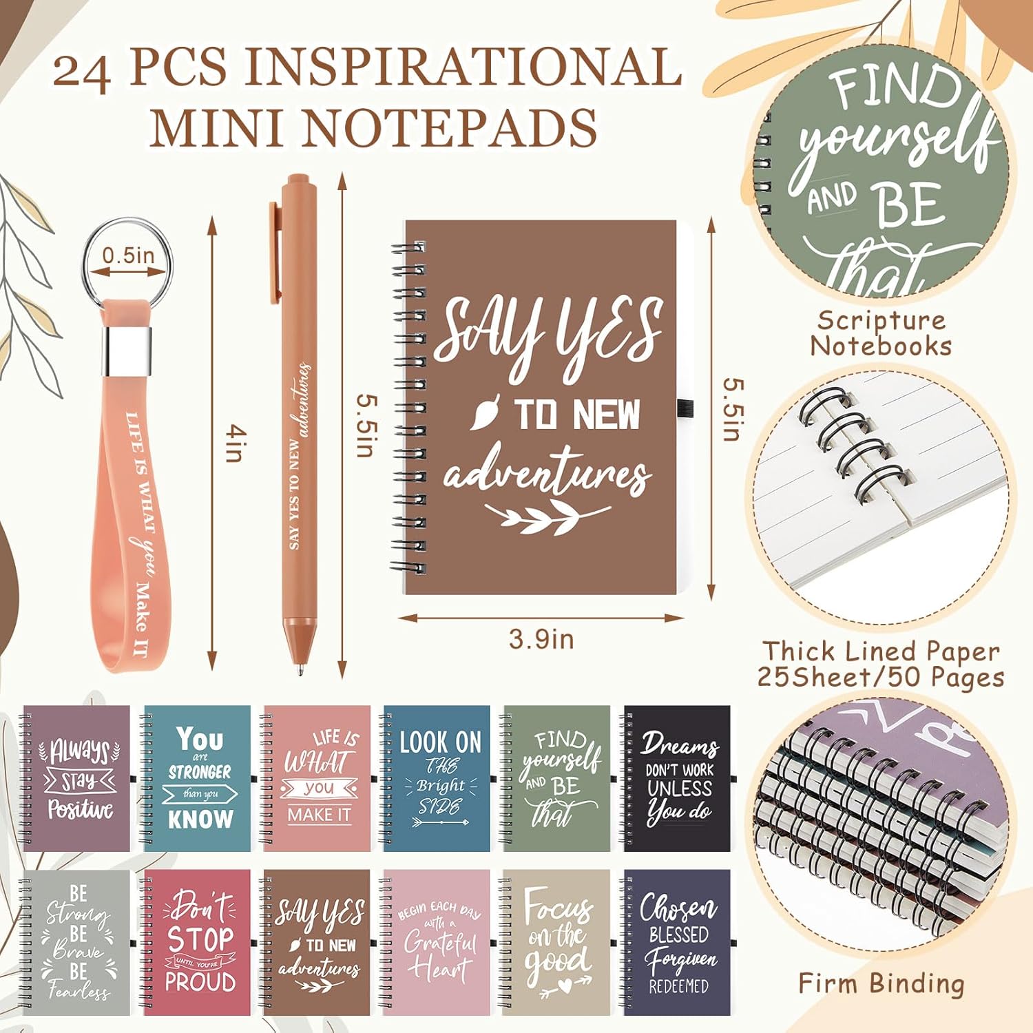 Skylety 24 Set/96 Pcs Employee Christmas Inspirational Gifts 16oz Plastic Cups Thank You Mini Spiral Notebooks Ballpoint Pens Keychains Bulk Motivational Gifts for Women Coworker Staff (Morandi Color)