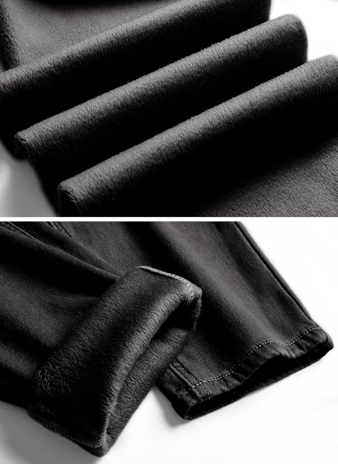 Qazel Vorrlon Men's Fleece Lined Jeans Winter Warm Flannel Skinny Slim Fit Stretch Denim Pants - Image 3