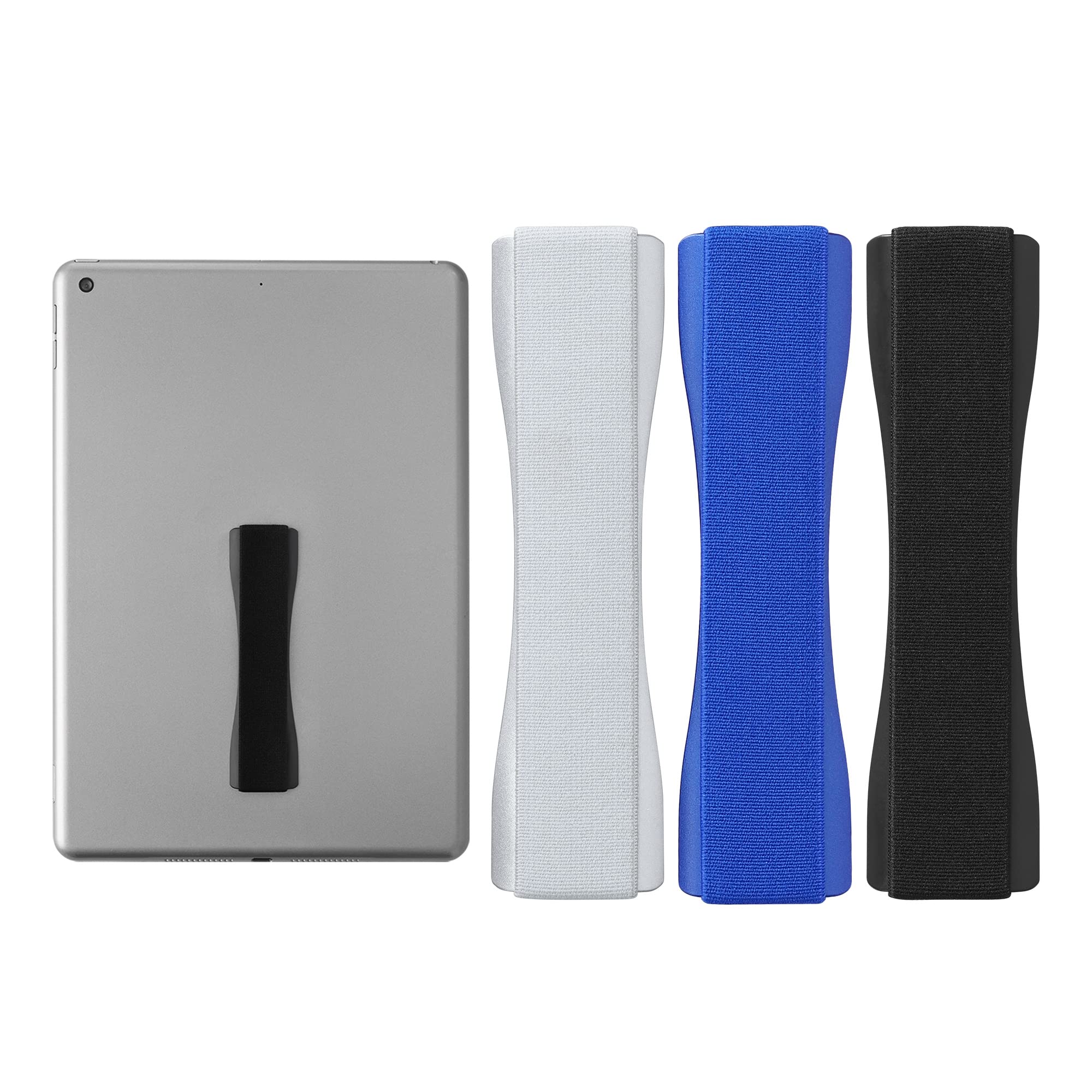 Kwmobile Supporto Dita per Tablet Set 3x Sostegno Adesivo Fascetta Elastica Impugnatura Mano Universale Compatibile con iPad Galaxy-Tab - nero/blu scuro/argento