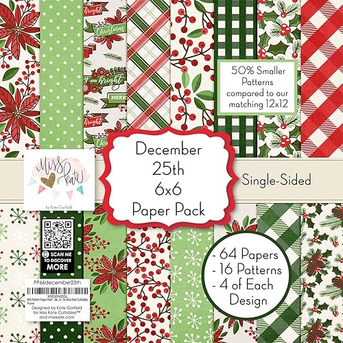 Paquete de papel con patrón de 6 x 6 pulgadas, 25 de diciembre, para álbum de recortes de Navidad, papel especial de una cara, colección de 6 x 6