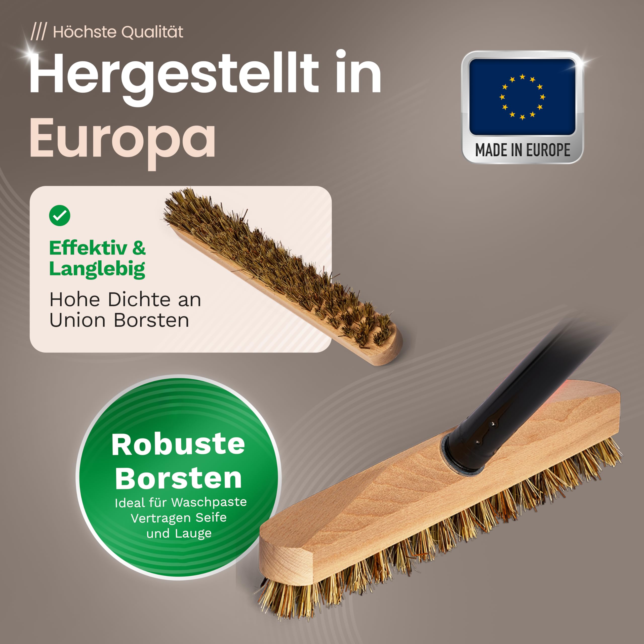 Novaliv Houten schrobber met borstelharen met schroefdraad en