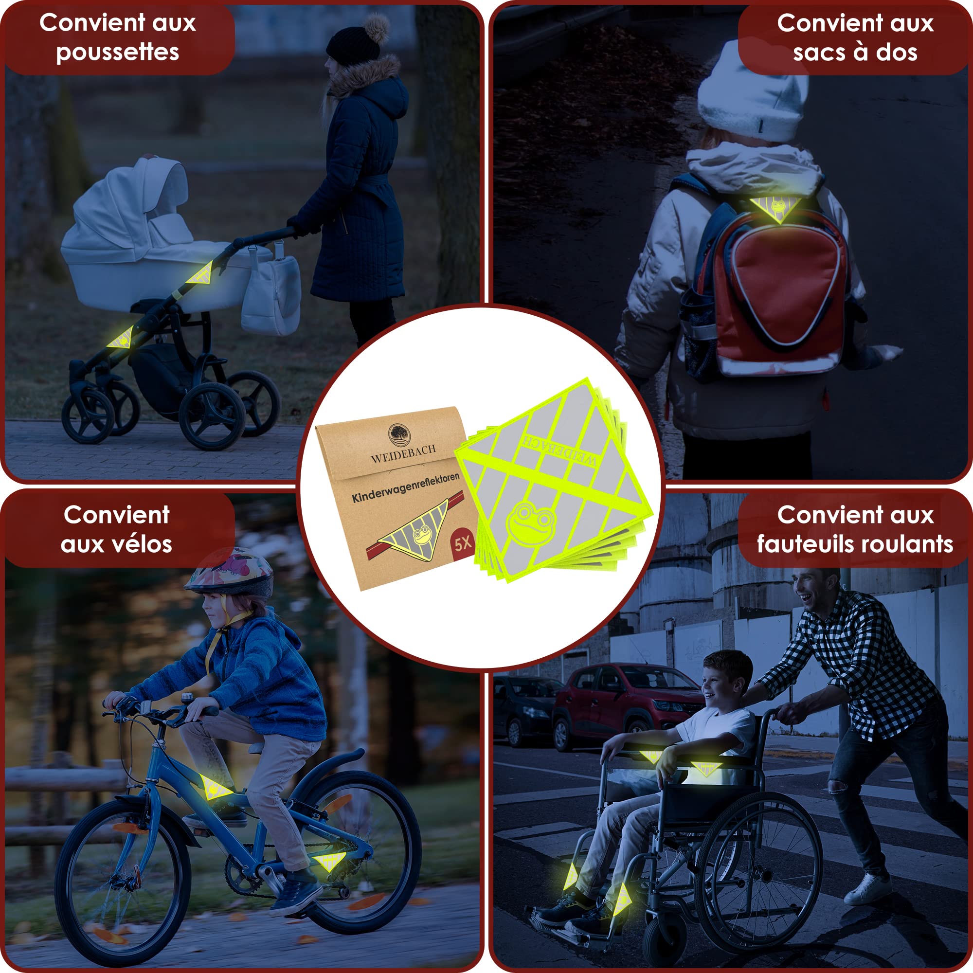 Lot De 5 Réflecteurs à Scratch WEIDEBACH – Haute Visibilité Pour Poussette, Vélo, Fauteuil Roulant Ou Sac à Dos