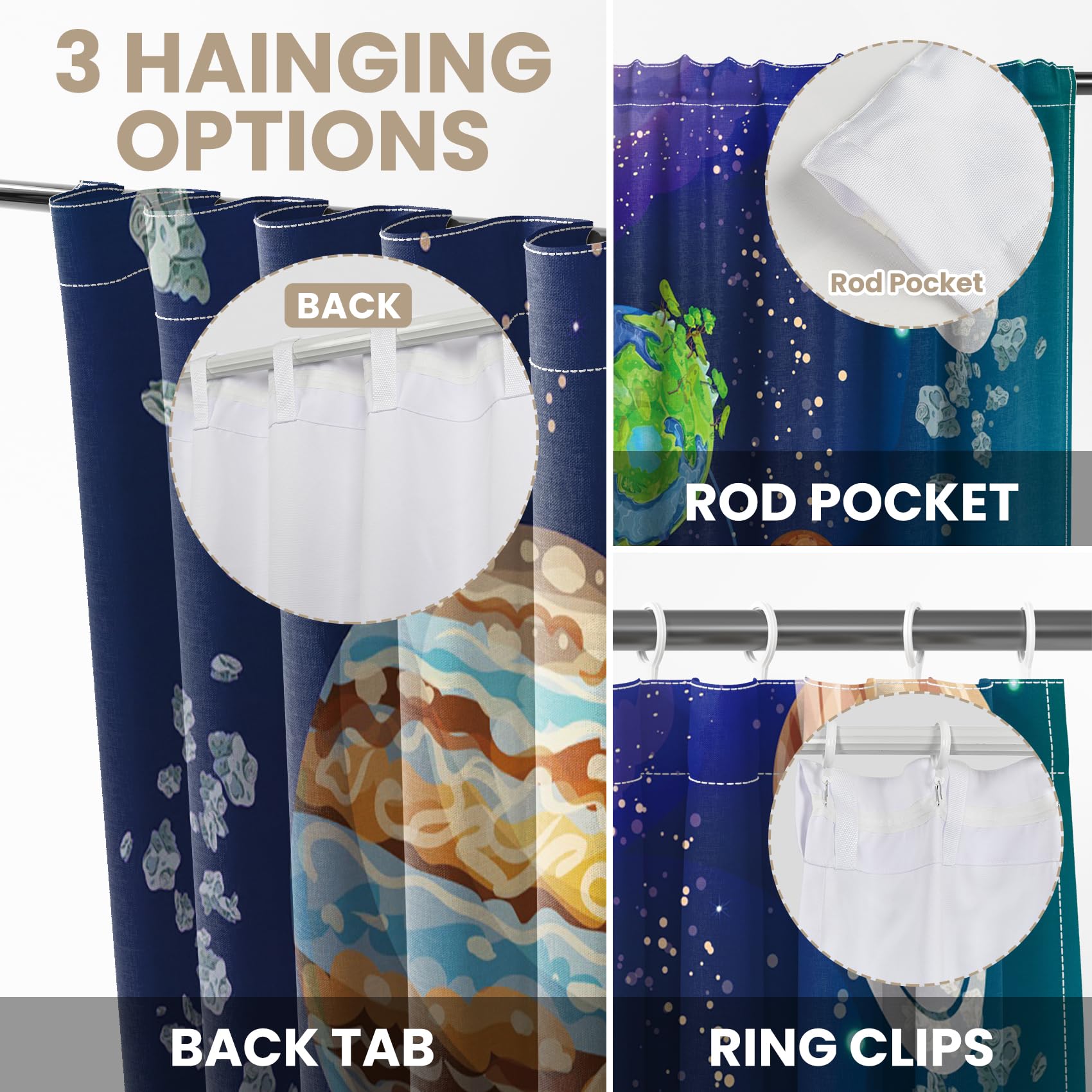 Kzzfqxb 140x229cm Planets Curtains Set of 2 Panels - Image 4