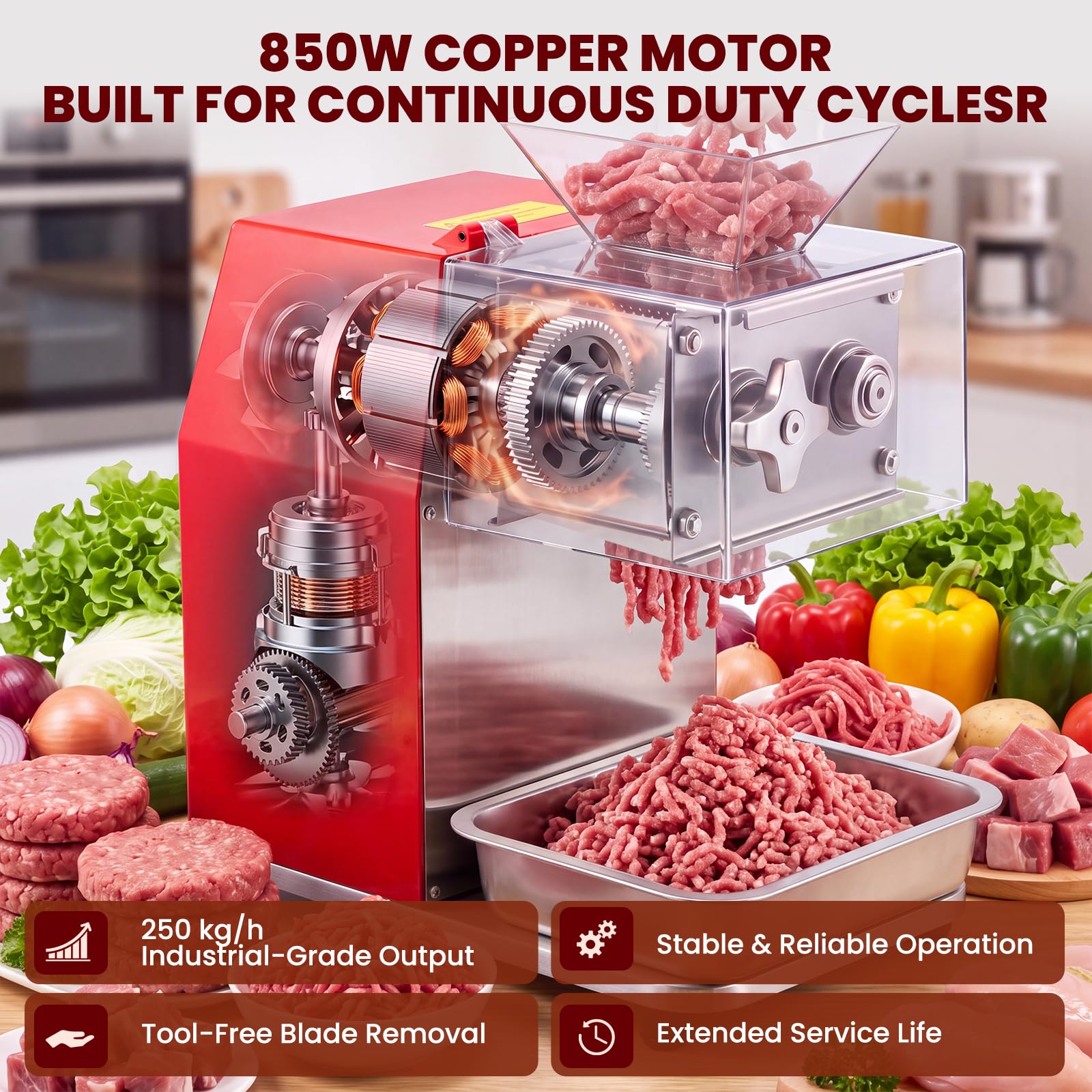 NEWTRY Trancheuse viande commerciale 850W 2,5mm Gastro coupe dés
