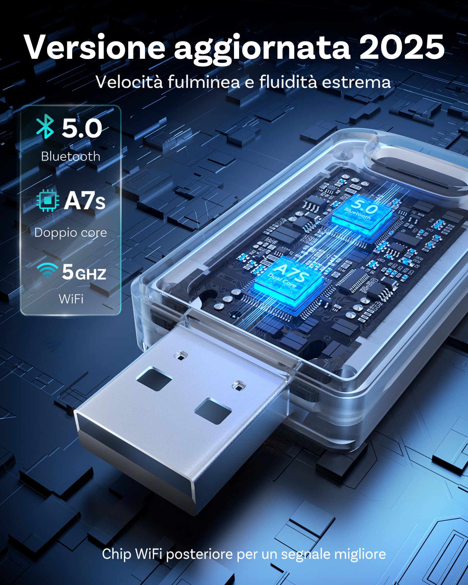 OTTOCAST Edizione 2026 Adattatore wireless per CarPlay & Android Auto, convertitore 2 in 1 da cablato a wireless, Plug & Play, riconnessione automatica, configurazione facile, ultra compatto
