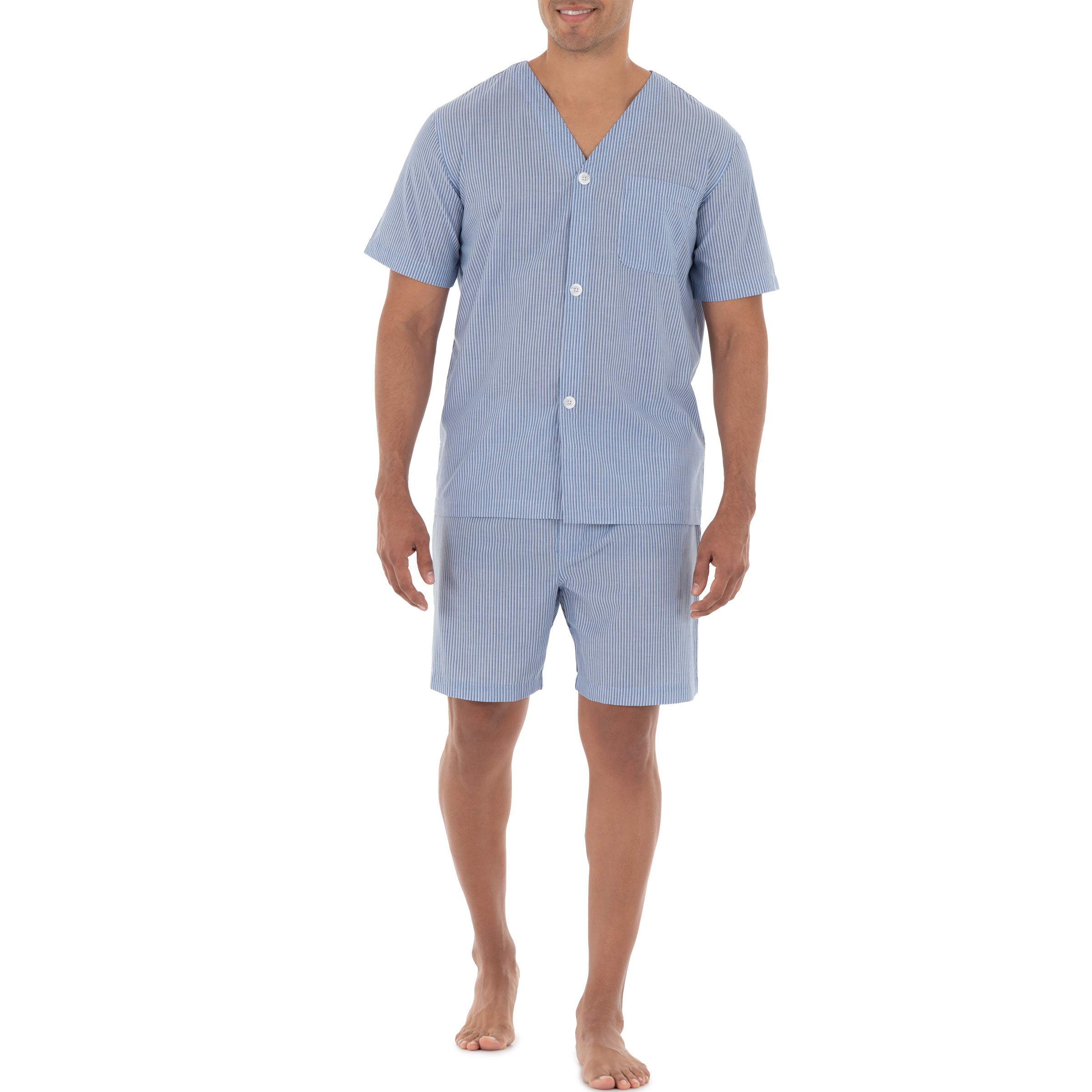 fruit of the loom Men's Broadcloth Short Sleeve Pajama Set, Blue Stripe, X-Large-picture-15