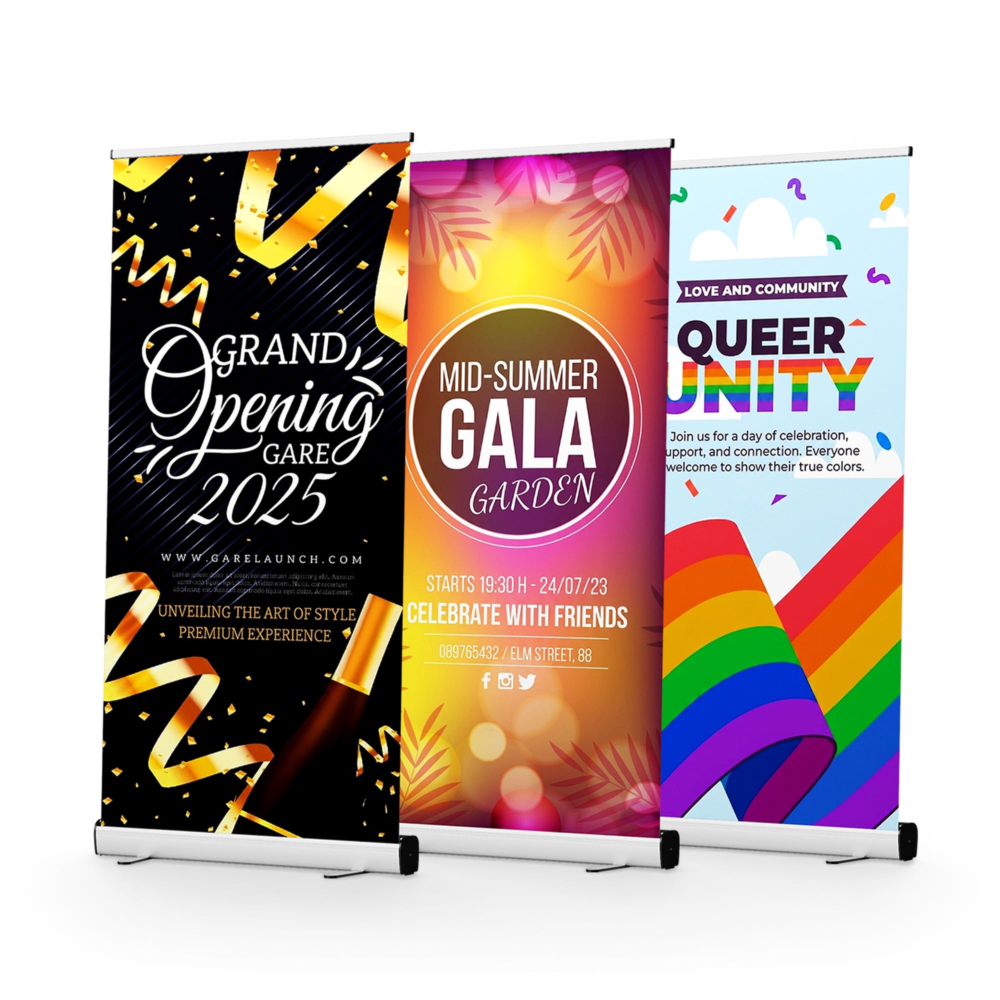 Printed Roll Up Banner, Personalised Banners for Events, Custom Pull Up Printed Banners for Business Wedding Charity Outdoor Indoor, Sign Print Your Design, Large Backdrop (Events Banner)