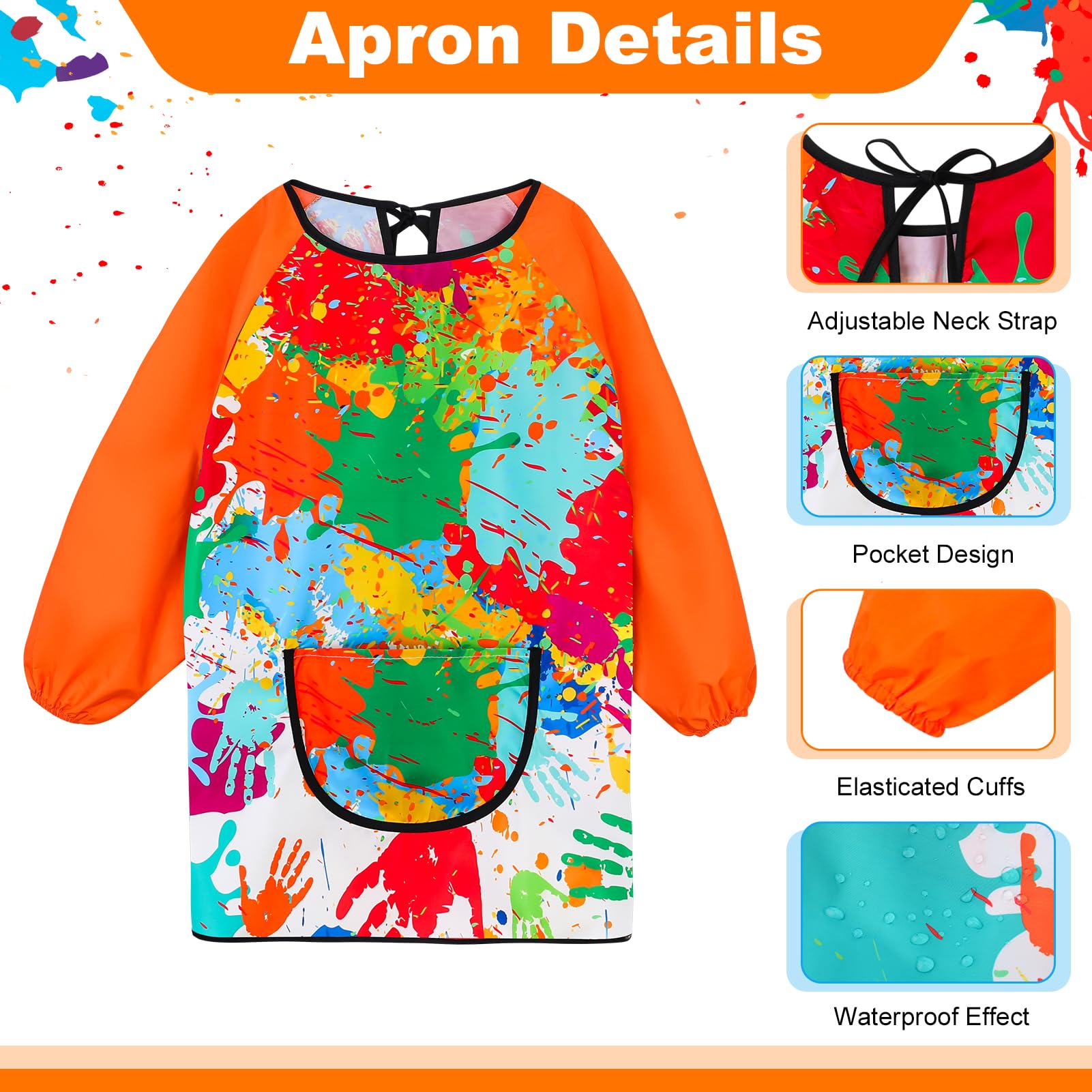 GSrenyu 2 Pcs Kids Painting Apron, Waterproof Child Art Smock with Pocket - Image 3