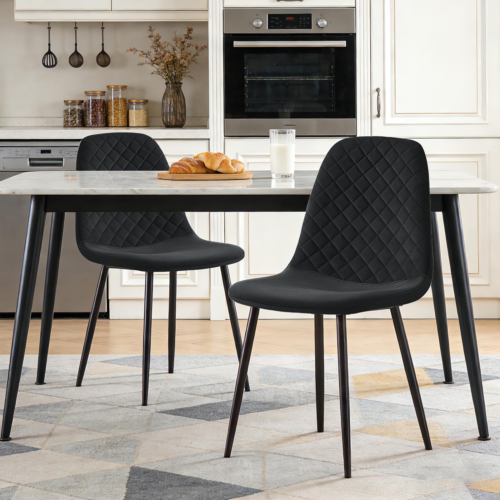 JaHECOME Black Dining Chairs Set of 2 Velvet Fabric Upholstered Seat Living Room Chairs Metal Legs for Kitchen Lounge Home Office — image 1