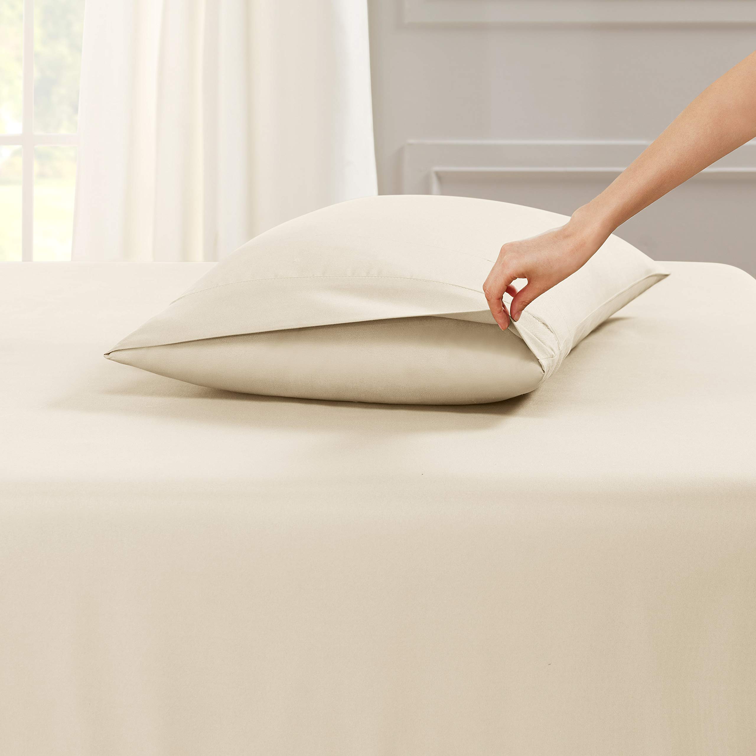 Empyrean Bedding Pillow Case King Size Pillow Cases 2, Soft Microfiber King Pillow Cases 2, Ultra Cooling, Stain, Fade Resistant King Pillowcases, Envelope Enclosure King Pillow Case Cream - Image 2