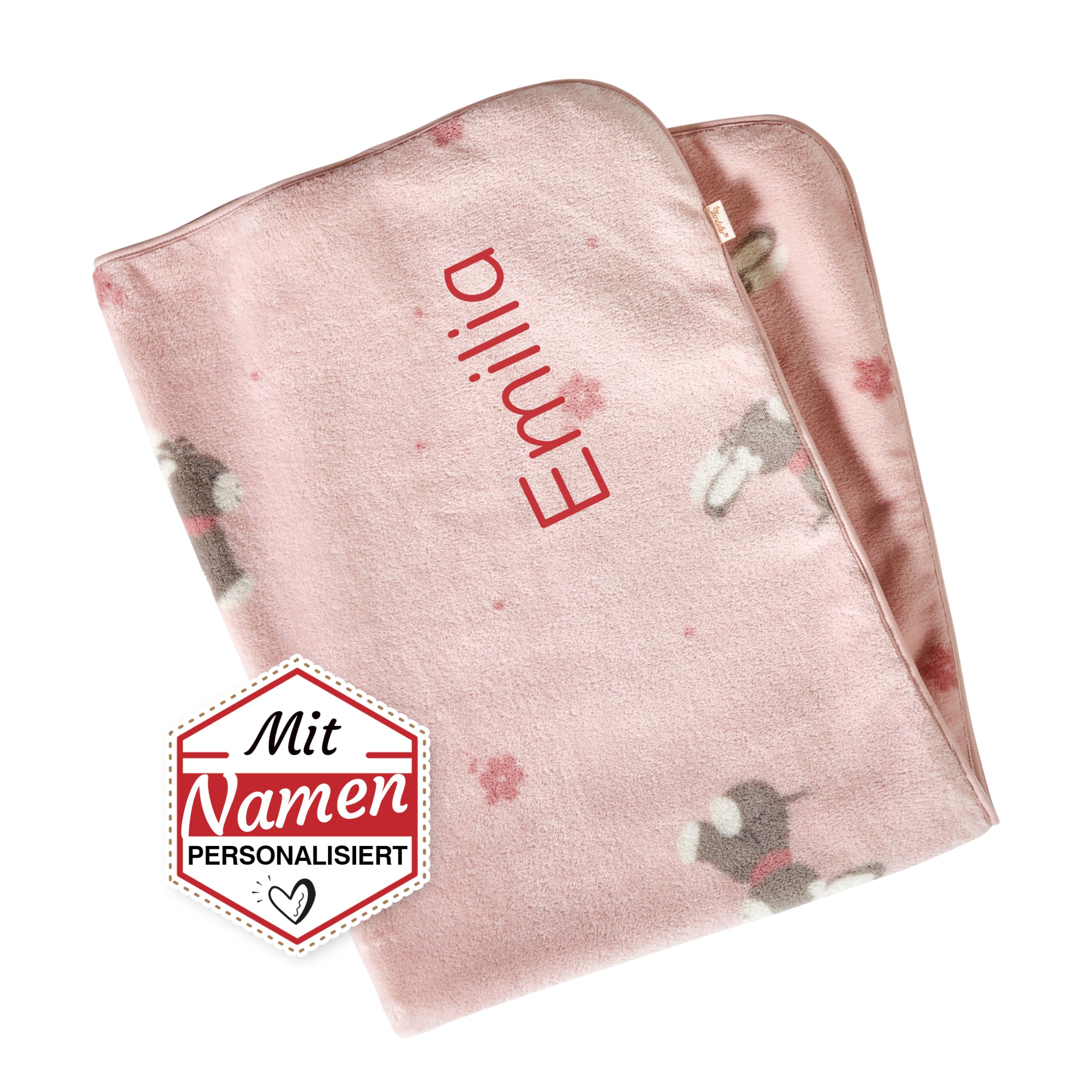 Sterntaler Babydecke Schmusedecke mit Namen Bestickt und Geburtsdatum, Plüschdecke, 100x75 Emmi Girl Punkte Mädchen Rosa