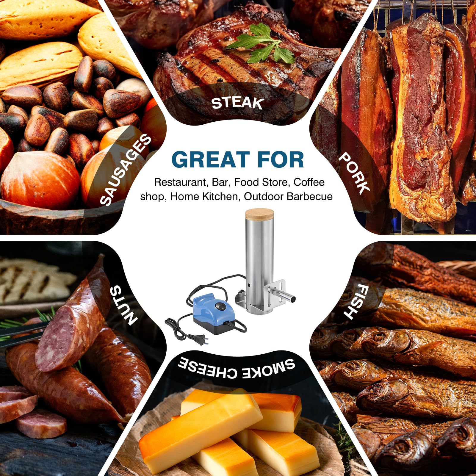 IRONWALLS - Generatore di fumo freddo elettrico con coperchio e pompa ad aria, affumicatore portatile per barbecue, pellet di legno con capacità di 1 L, macchina per affumicare caldo e freddo in