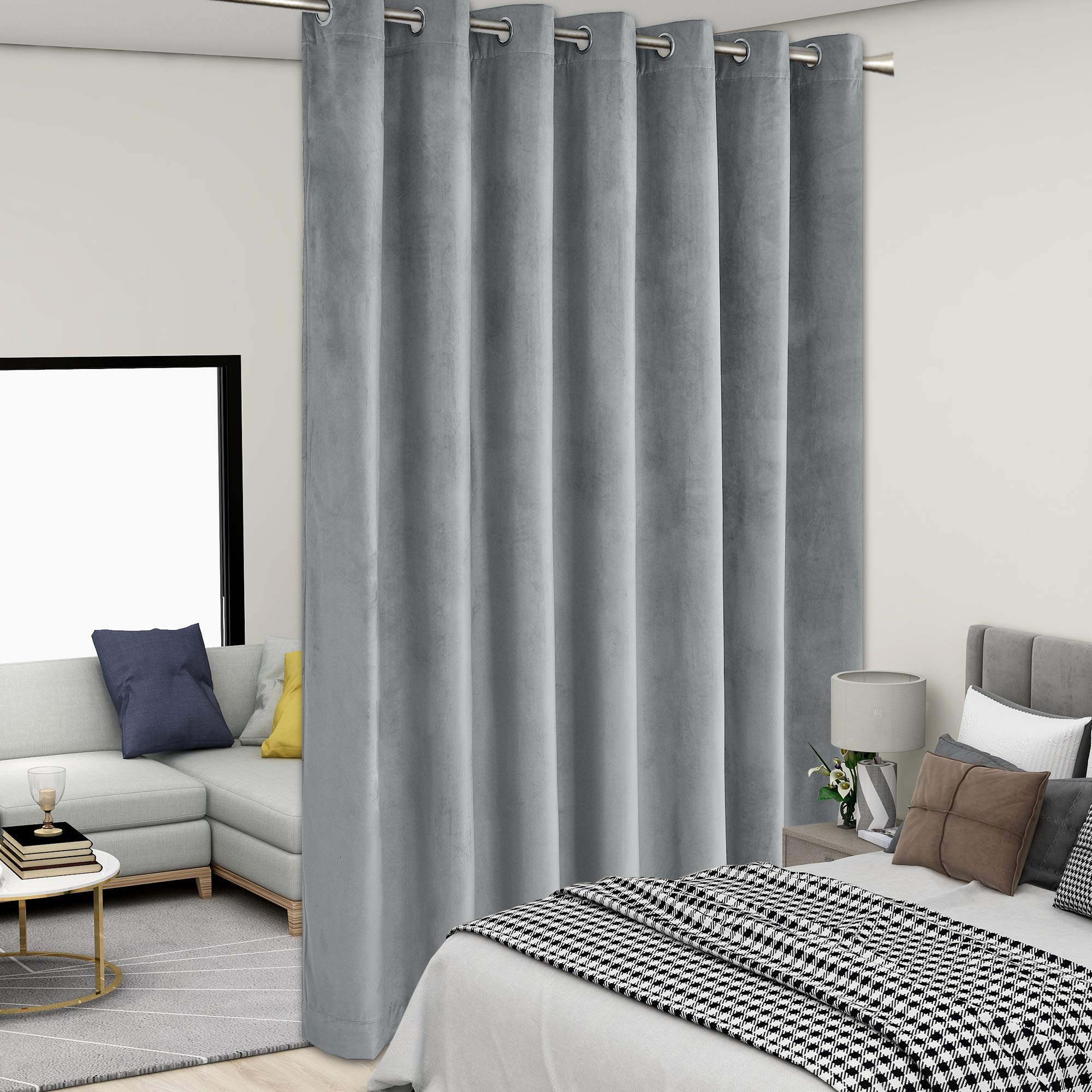 LUSHLEAF Velvet Room Divider Curtains,8.3ft Wide x 7ft Tall,Light Grey - Privacy Blackout Curtains T