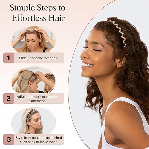 Miniatura 7 de Kitsch - Diademas de diseño Zig Zag, de plástico reciclado, para hombres y mujeres, clásica de los años 90, diadema ondulada con dientes, diademas