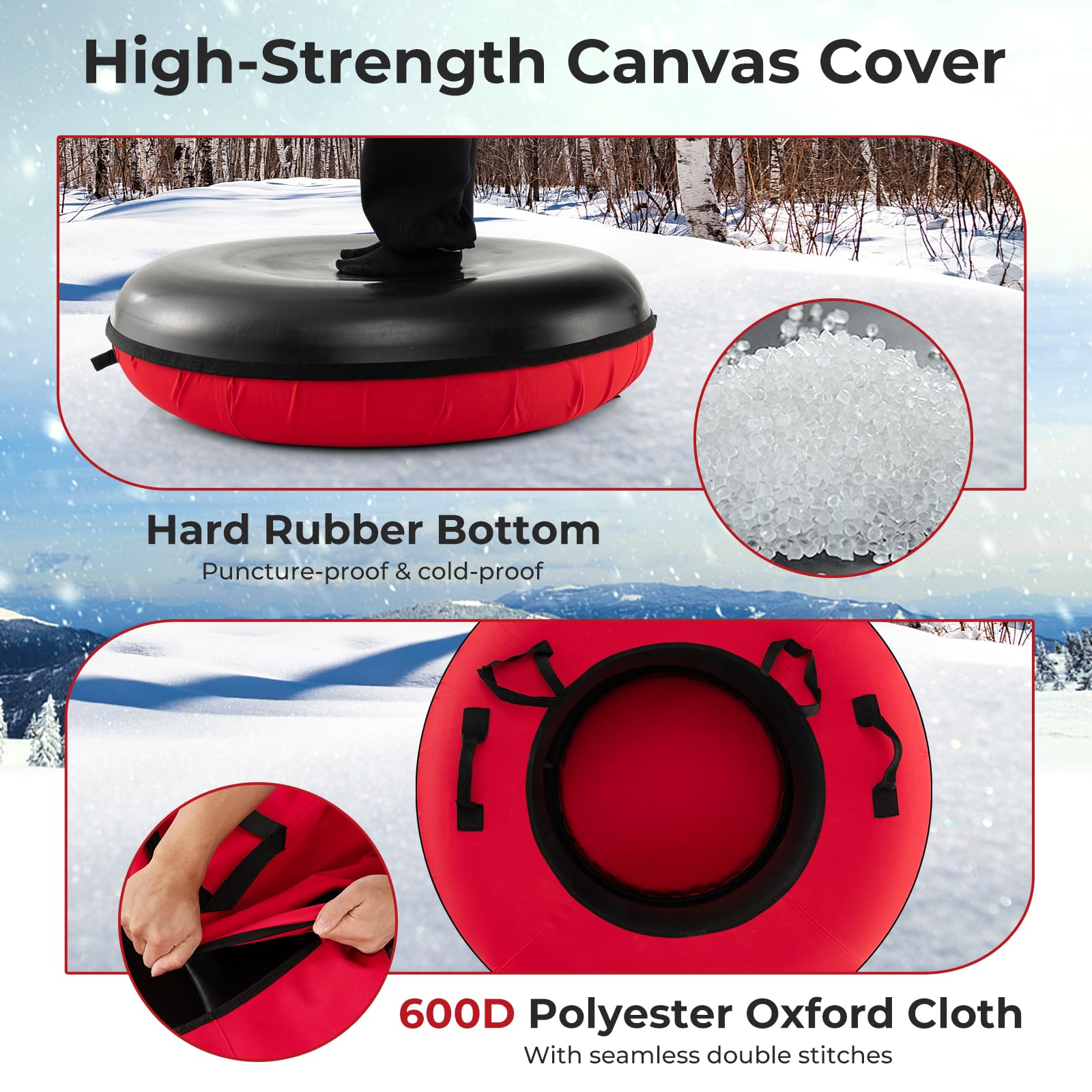 GOPLUS Trineo inflable 100 cm neumáticos de nieve con correa asiento acolchado tubo de nieve tela oxford 200 kg antideslizante para niños