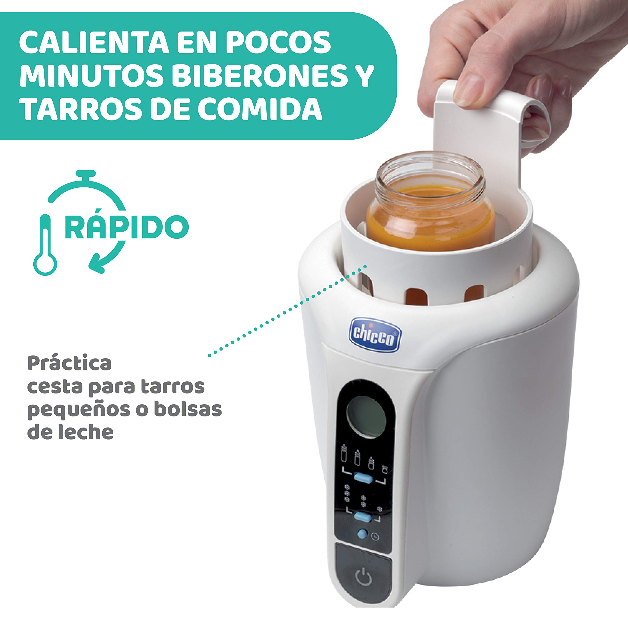 Chicco Calienta Biberones Digital, Calentador de Alimentos y Biberones para Bebés con 12 Programas, Calienta a la Temperatura adecuada, Temporizador y Función de Descongelación, para Potitos, Blanco