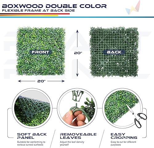 Miniatura 163 de Windscreen4less 6 paneles artificiales de boj de 20 x 20 pulgadas, seto topiario, plantas, hierba, pantalla de privacidad para exteriores, Boj