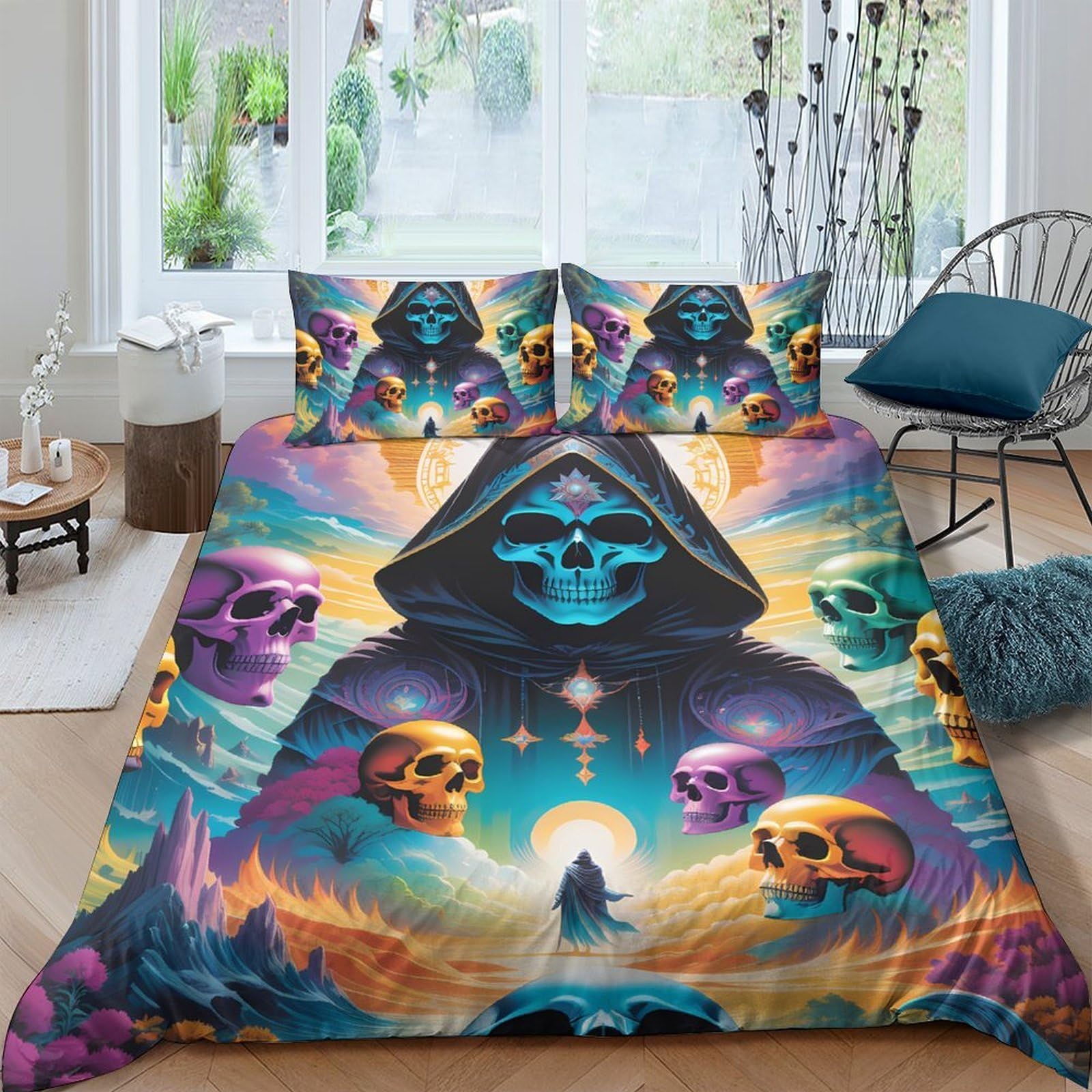 Ctjqhvkz Style-5 3D Printed Grim Reaper Fitted Sheet Microfiber Soft Breathable Skull Art Mattress Cover For Bedroom Dorm Decor Single（135X200cm）