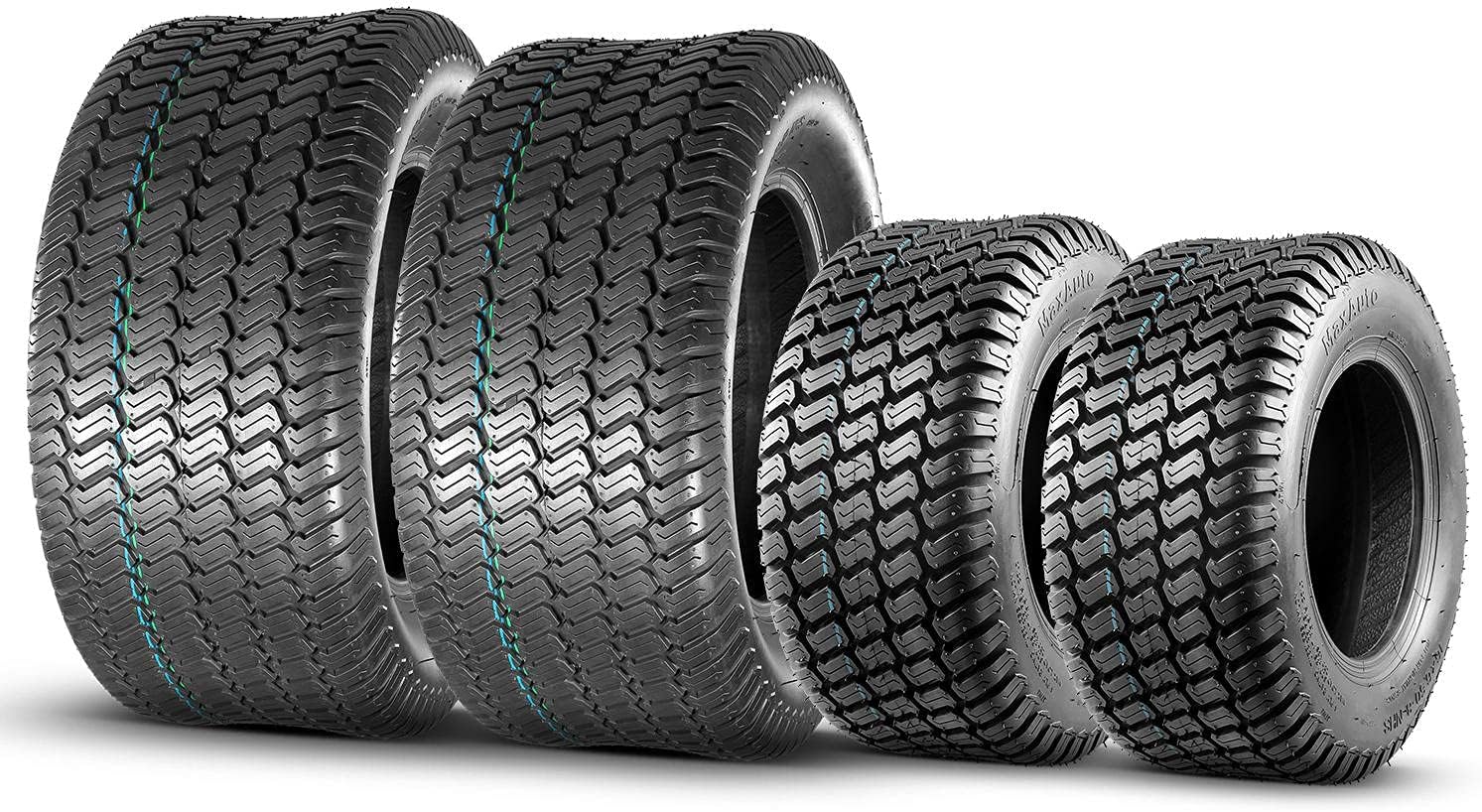 MaxAuto Lawn Mower Tires 16X6.50-8 Front & 23X9.50-12 Rear, 16x6.5x8nhs and 23x9.5x12nhs Riding Tractor Golf Cart Turf Tires, 4PR Tubeless, 4 Pack in 2 Packages