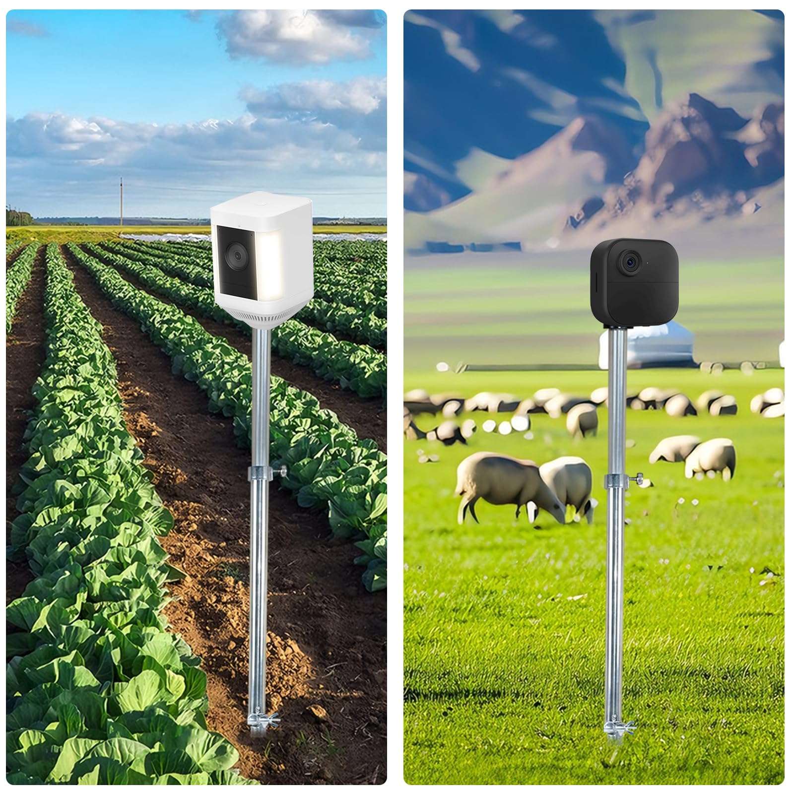 Lot de 2 supports de fixation au sol pour caméra de sécurité compatibles avec Ring, Blink, Arlo, Wyze, Google Cameras et panneaux solaires Ring, support de poteau extérieur avec angle et hauteur