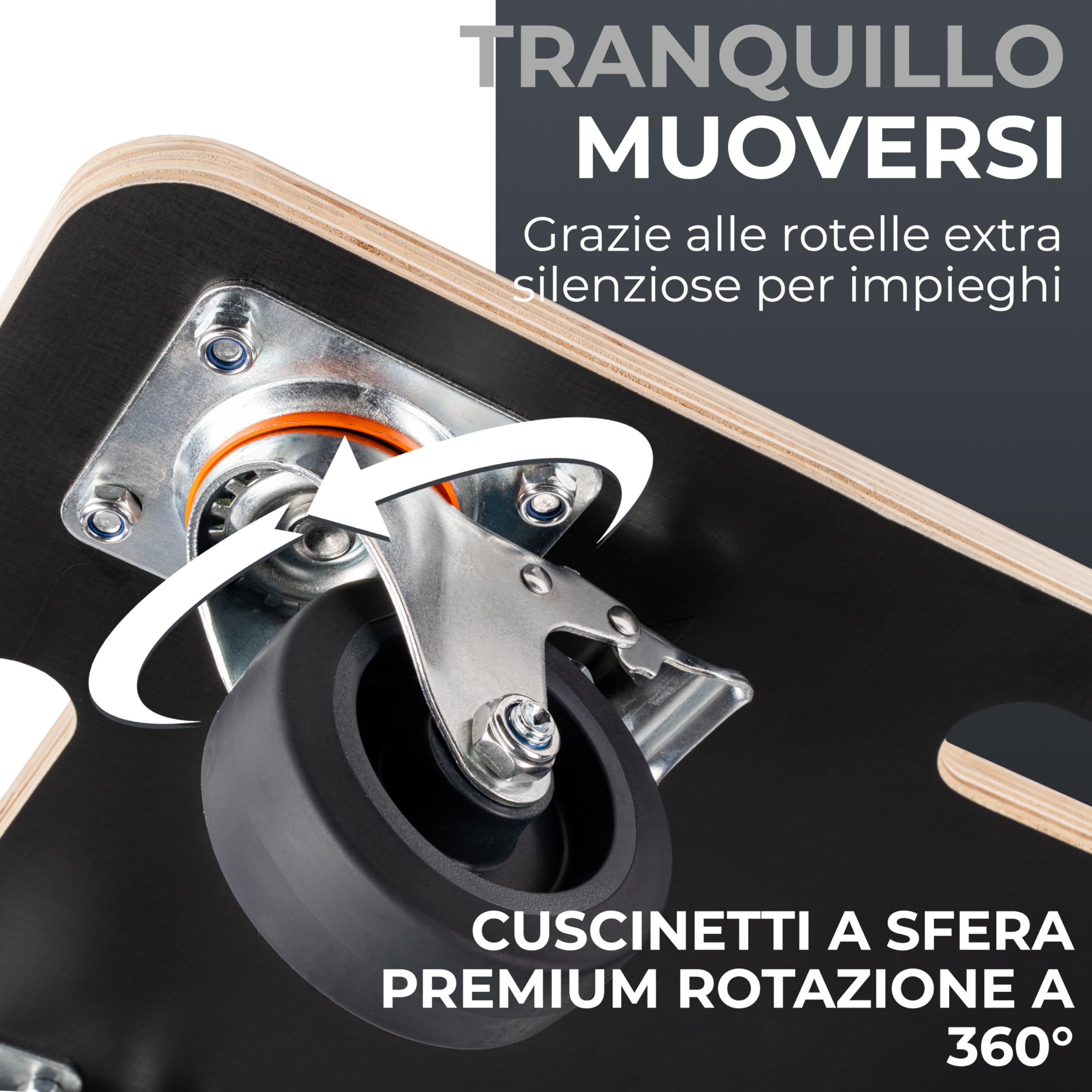 piano a rulli per carichi pesanti - ruote extra silenziose | capacità di carico di 400 kg | 60 x 40 cm | in legno di alta qualità in nero | per officina e trasporto | carrello di trasporto