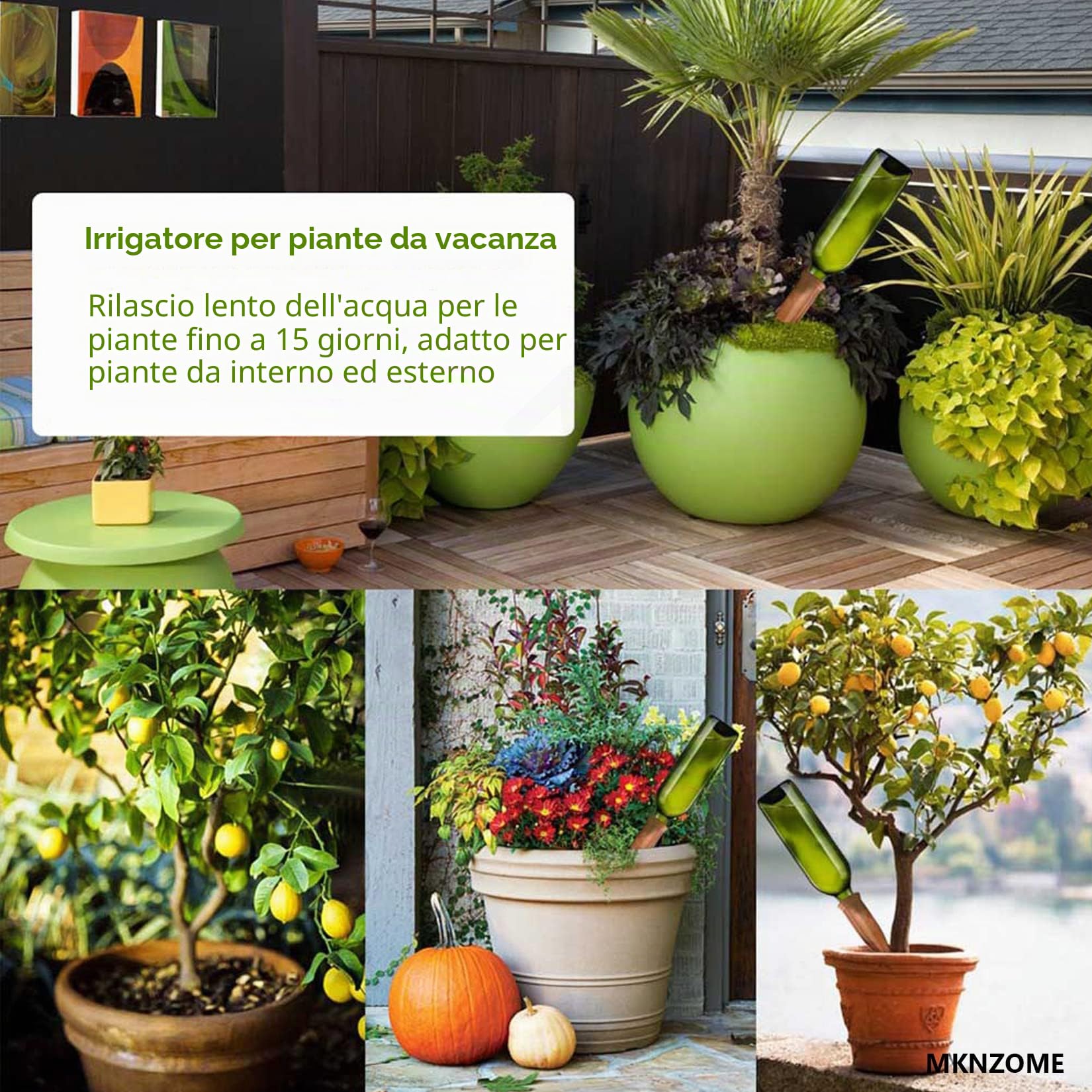 Irrigazione a Goccia, MKNZOME 8 Pezzi Irrigazione Automatica Vacanza Piante Irrigazione Kit Irrigazione Giardino per Piante Fiori da Interno ed Esterno