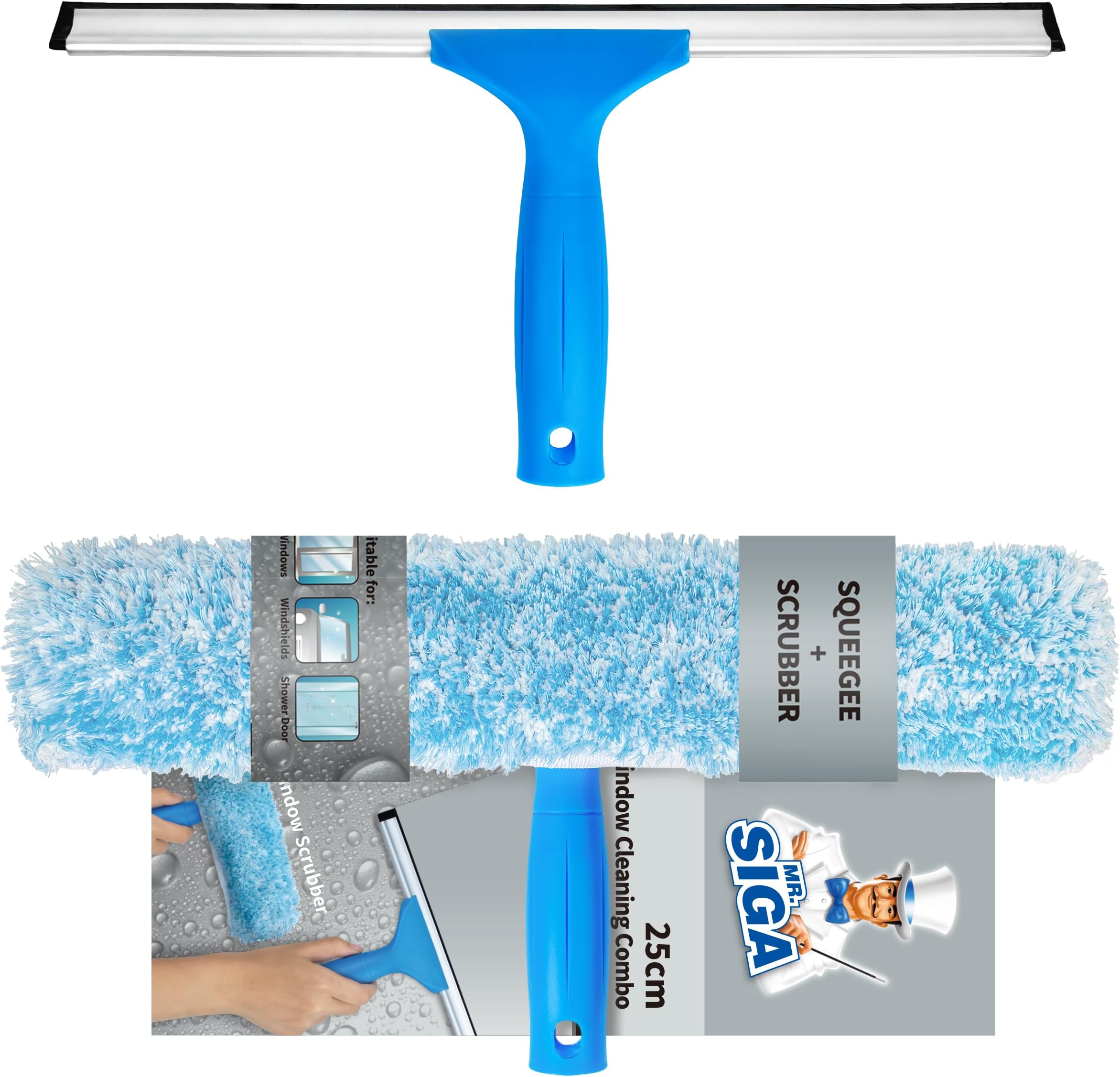MR.SIGA Professional Window Squeegee & Microfiber Window Scrubber, 14 inch | 2 in 1 squeegee window cleaner tool