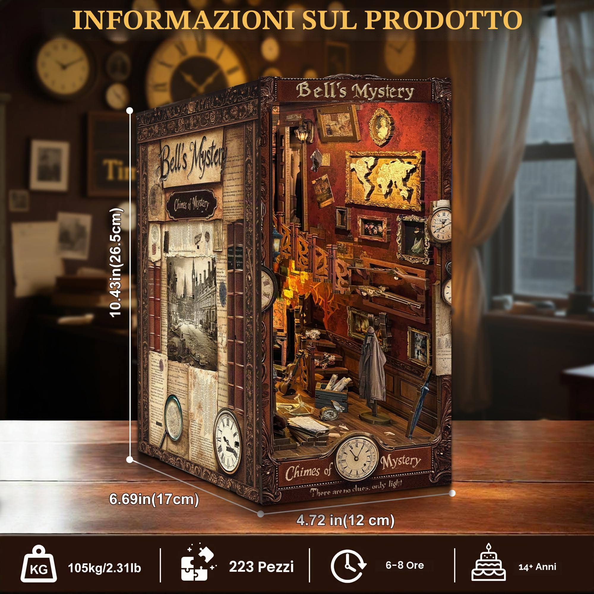 CRIOLPO Kit Book Nook DIY per Adulti - Casa in Miniatura con Luci LED da Montare, Modellismo 3D Creativo per Decorare Librerie - Regalo Originale per Appassionati di Fai da Te