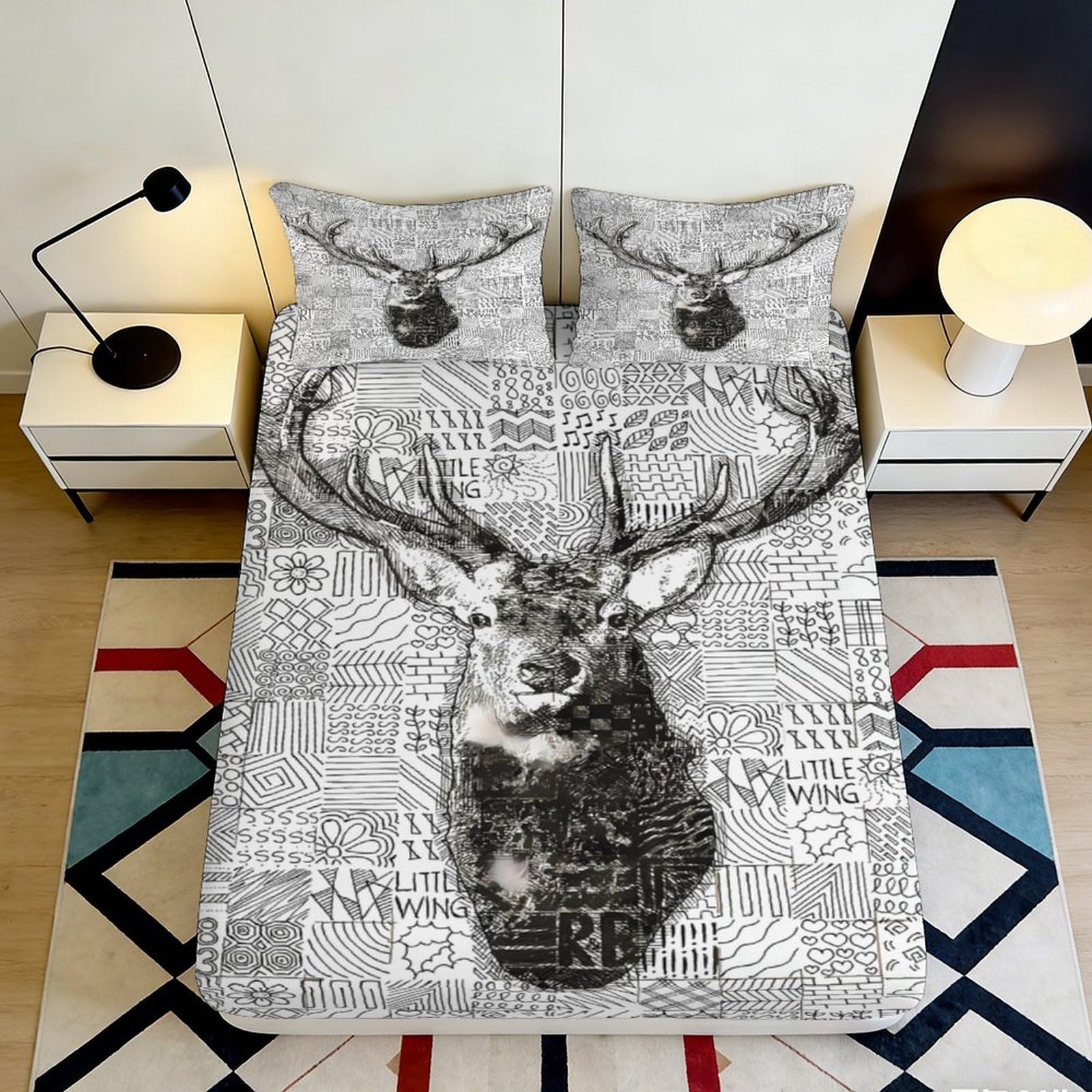 Jqzkxnhpbr Style-6 3D Printed Deer Forest Fitted Sheet Microfiber Soft Grey Elk Mattress Cover For Bedroom Guest Room Decor 90X200x25cm