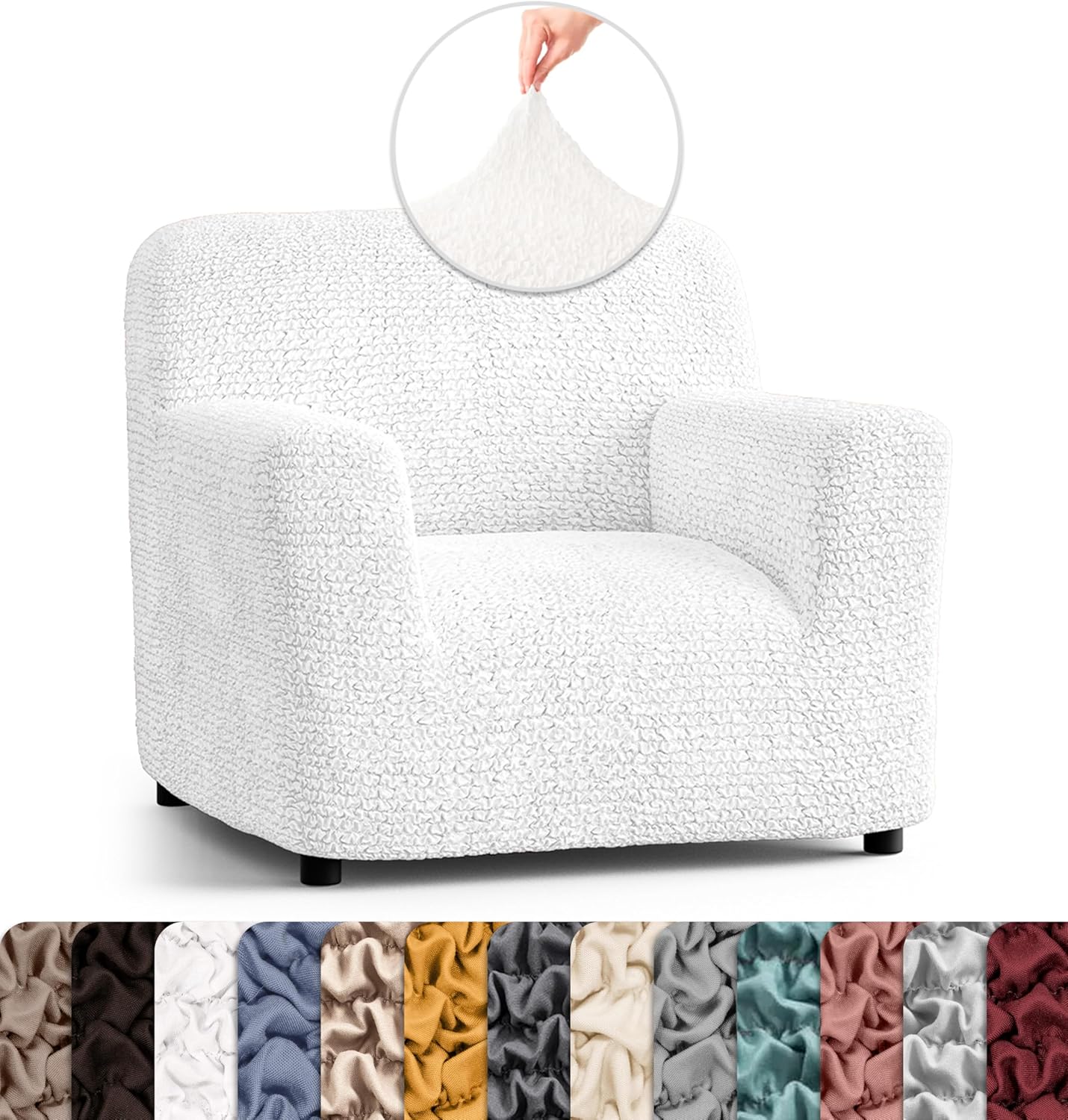 PAULATO BY GA.I.CO. Chair Cover - Armchair Cover - Armchair Slipcover - Polyester Fabric Slipcover - 1-Piece Form Fit Stretch Stylish Furniture Protector - Microfibra Collection - Crisp White (Chair)