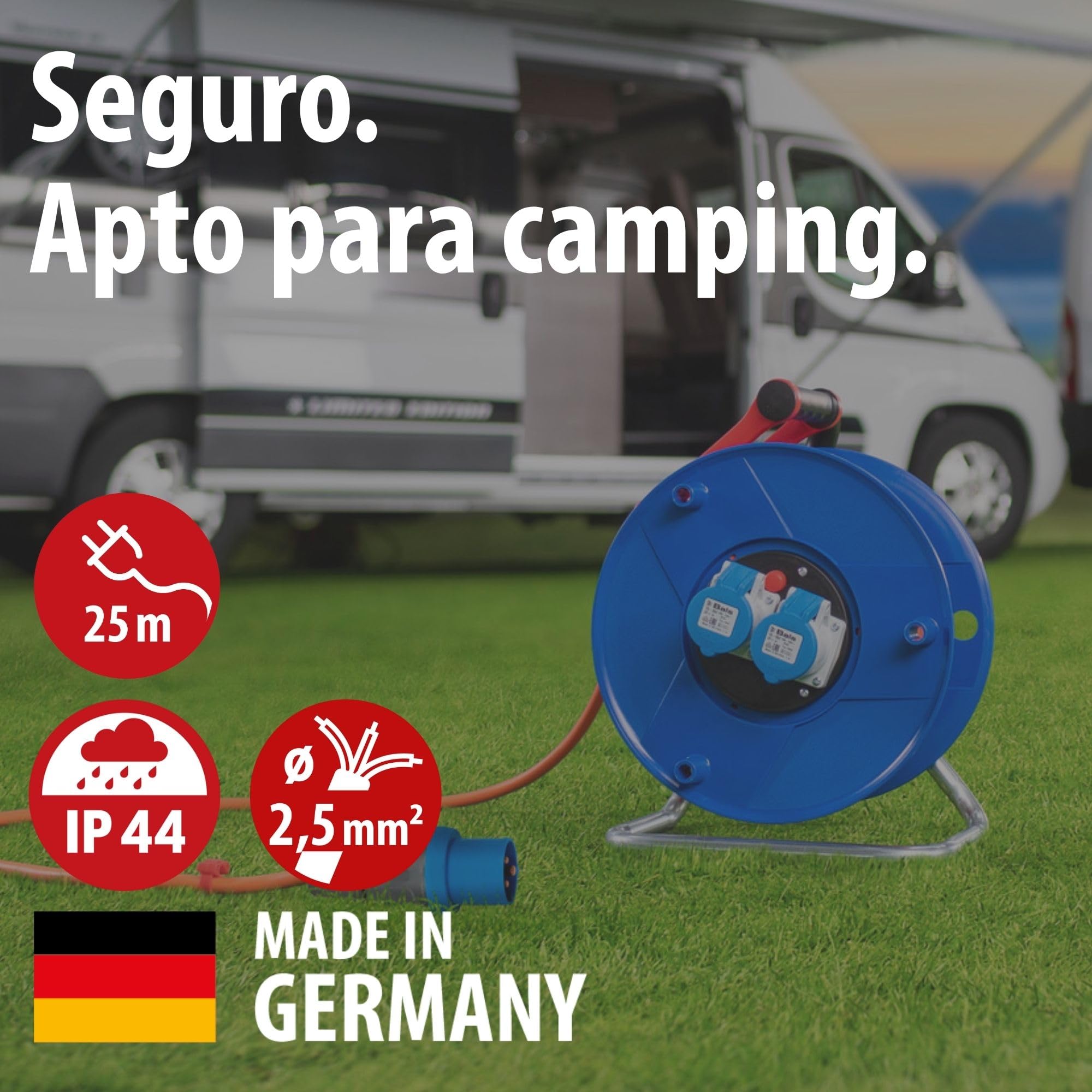Brennenstuhl enrollacables Garant CEE 230V con alargador de 25m (uso universal en exteriores, con 2 enchufes CEE, fabricado en alemania)