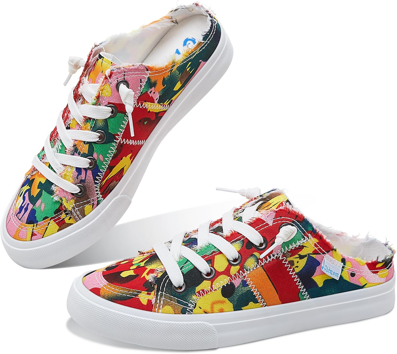 Obtaom Women Canvas Mules Memory Foam Clipper Fashion Sneakers Comfortable Slip-On Mule Backless Holiday Shoes