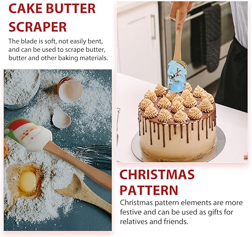 Miniatura 6 de DOITOOL 8 espátulas de silicona de Navidad, Papá Noel, alce, muñeco de nieve, muñecos de nieve, espátula para pastel de Navidad con mango de madera