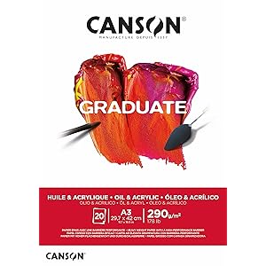 Canson Graduate Huile et Acrylique, album per olio e acrilico, collato lato corto, A3, 20 fogli, non telata, 290 g / m, bianco