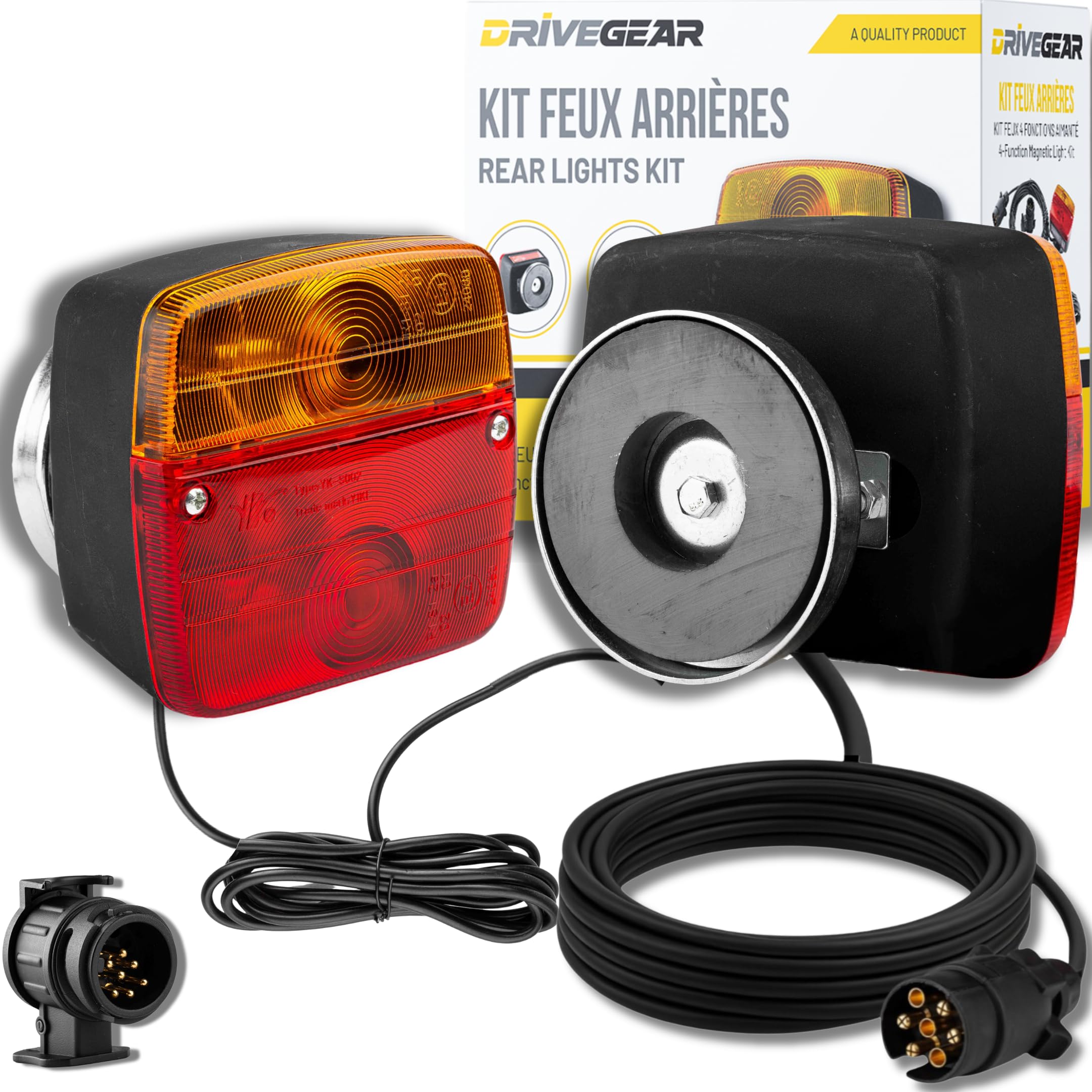Anhänger Rückleuchten Set magnetisch – Rücklicht Anhänger 12 V Halogen – wasserdichte Anhängerbeleuchtung – 7 m Kabel & 13-auf-7-pol Adapter – Drivegear Komplettset