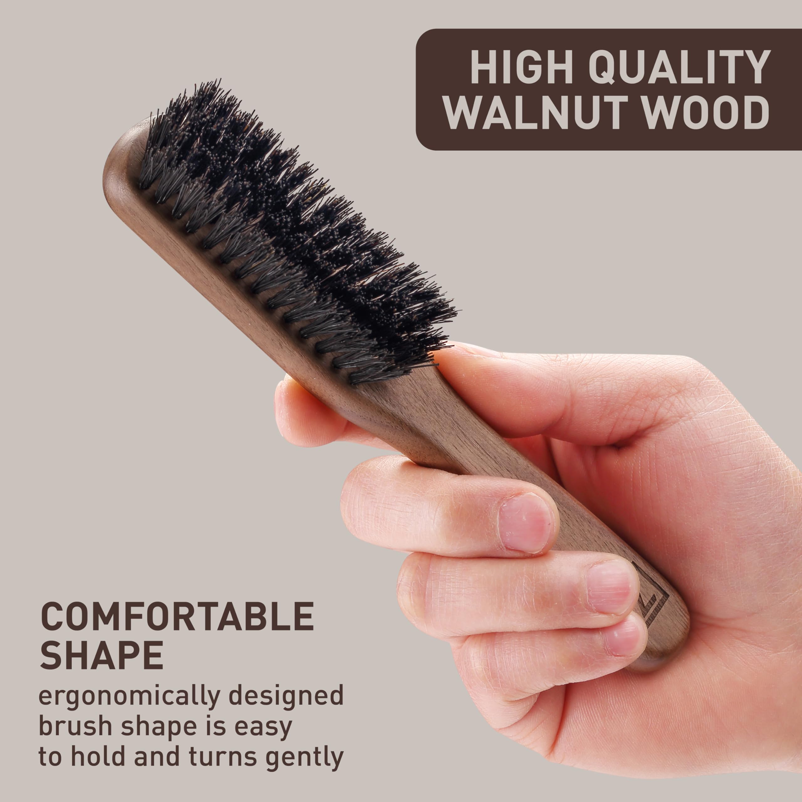Cepillo para barba para hombre, cerdas rígidas de jabalí para el crecimiento y alisado de la barba, exfolia la piel, reduce la picazón, mango de madera de nogal de alta calidad