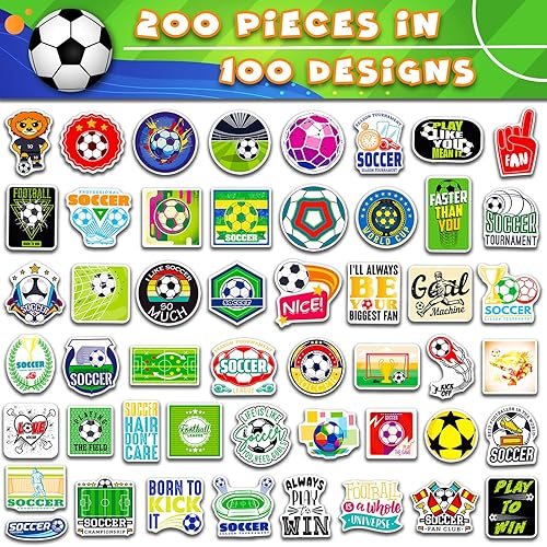 Miniatura 2 de Calcomanías de fútbol, 200 unidades, calcomanías deportivas de fútbol para niños, calcomanías de vinilo impermeables para botellas de agua,