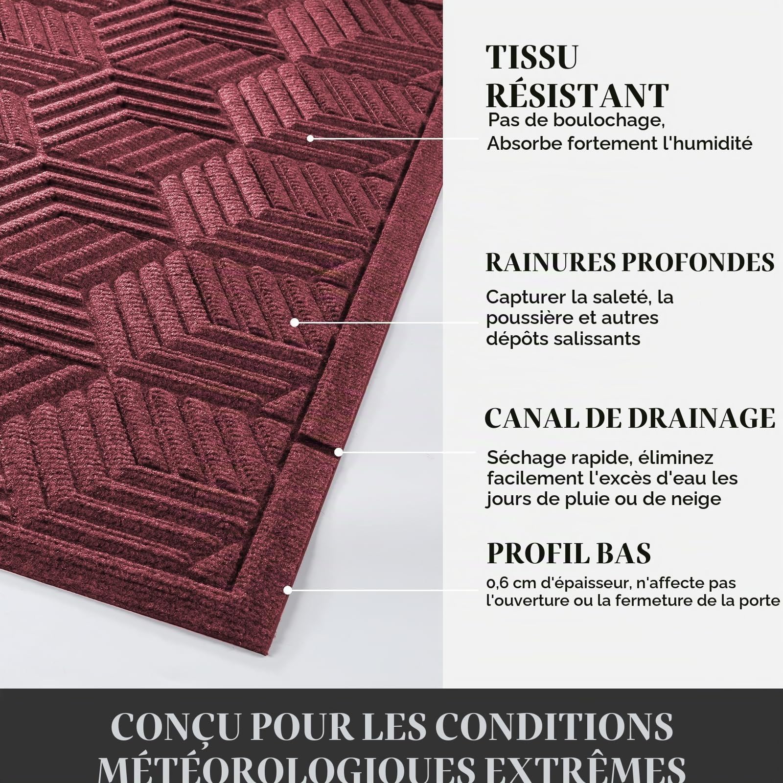 Yimobra Tapis de sol, anti-salissures, pour l'intérieur et l'extérieur, antidérapant, lavable et résistant aux intempéries, pour entrée et extérieur, 120 x 80 cm, rouge