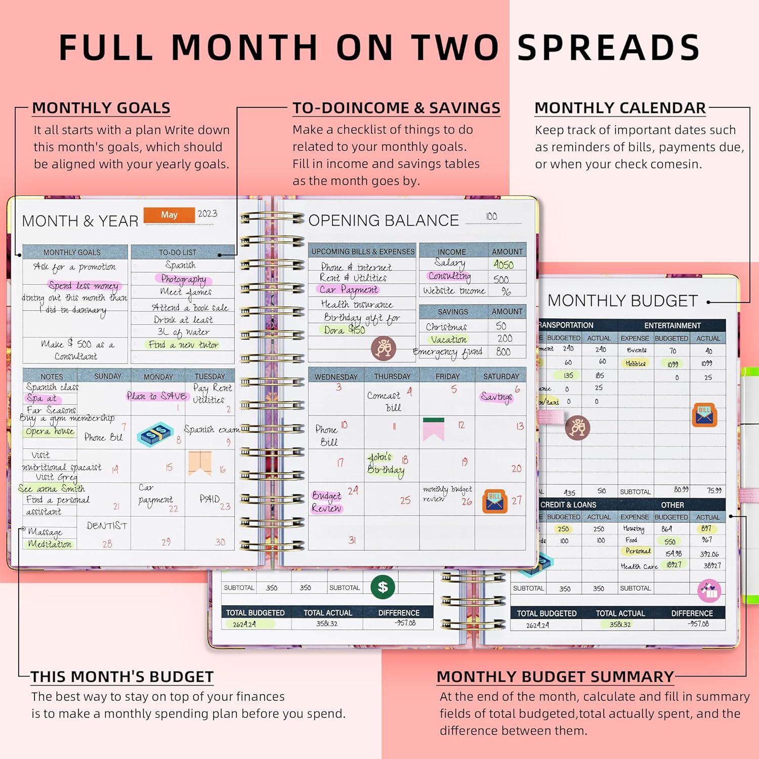 Ospelelf Budget Planner - Budget Book with Bill Organizer and Expense Tracker, 12 Month undated Budget Planner/Account Book to Take Control of Your Money, Start Anytime(Pink Marble)
