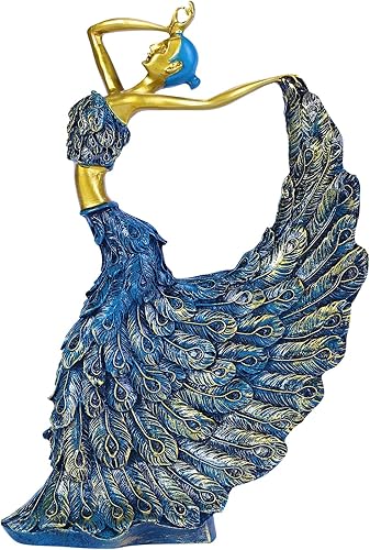 HODESunPure Decoración de pavo real azul para sala de estar, elegantes figuras de pavo real, decoración del hogar para mesa de consola, mesa