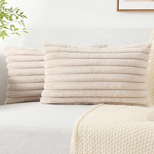 Pallene - Juego de 2 fundas de almohada lumbar afelpadas de piel sintética de 12 x 20 pulgadas, fundas decorativas de lujo, suaves y mullidas a