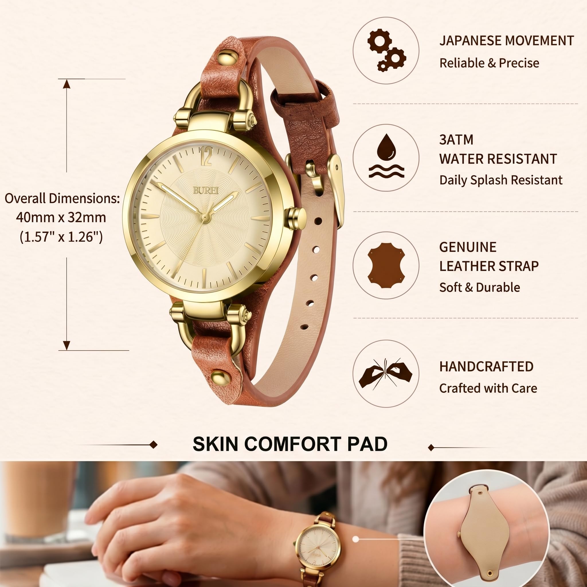 BUREI Donne Orologi Semplice Cinturino In Pelle Orologio Di Lusso Al Quarzo Orologi Piccolo Sottile Signore Della Vigilanza Del Braccialetto Della Banda