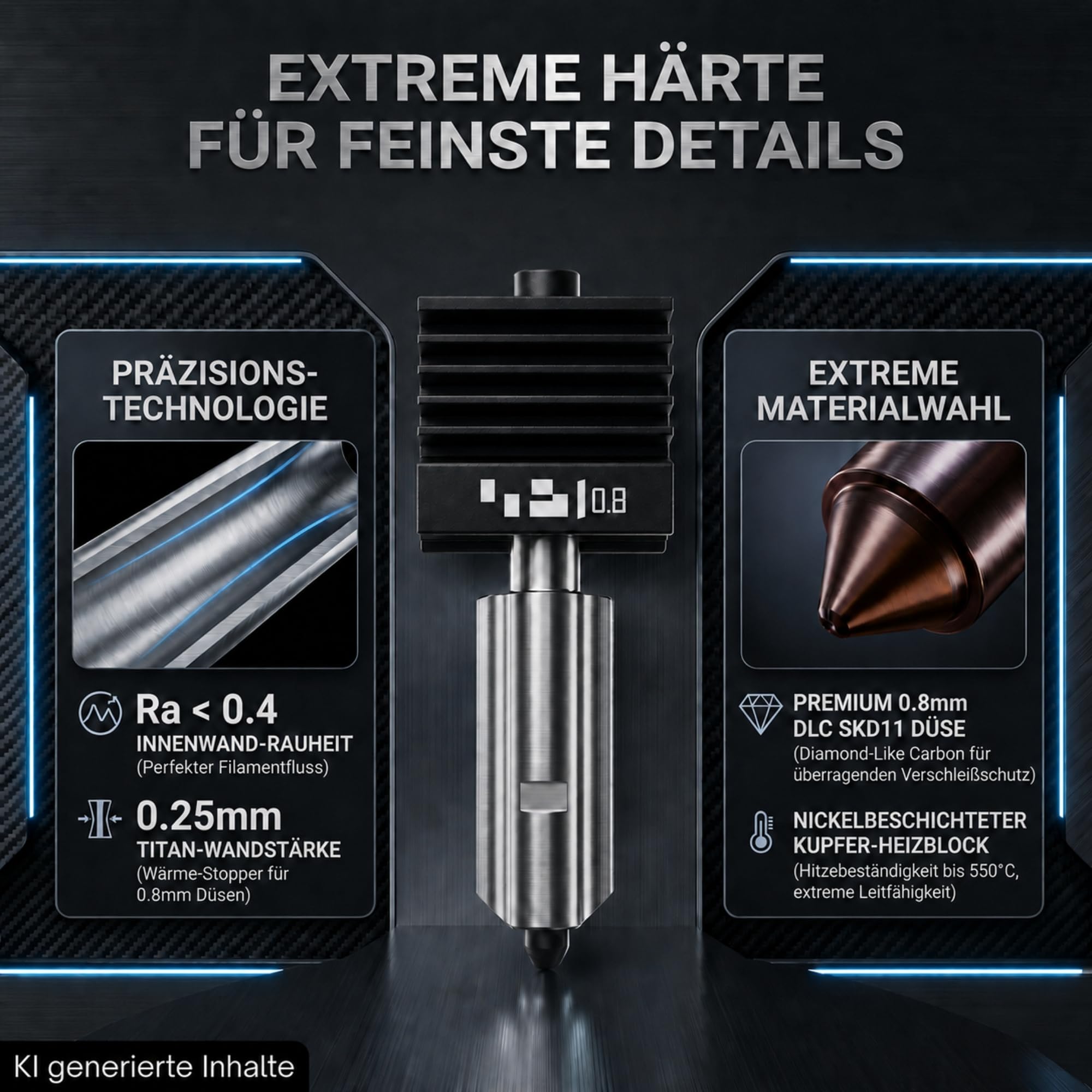 TronicXL Zestaw 4 x Hotend P2S H2S H2D z dyszą pasującą do drukarki 3D Bambu Lab Dysza drukująca Hot End 0,2 mm 0,4 mm 0,6 mm 0,8 mm