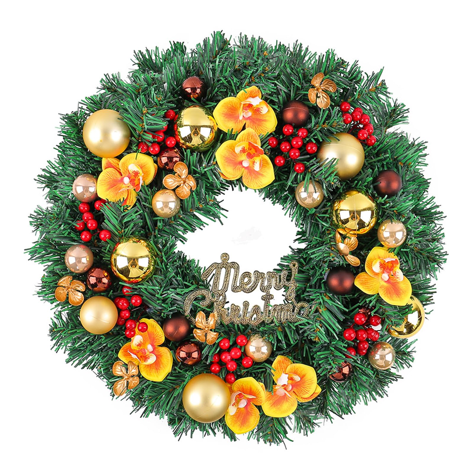 Tsophreniq Christmas Wreath with Bowknot Seasonal Wreath with Christmas Sphere for Door or Fireplaces Enhancement Holiday Ornament
