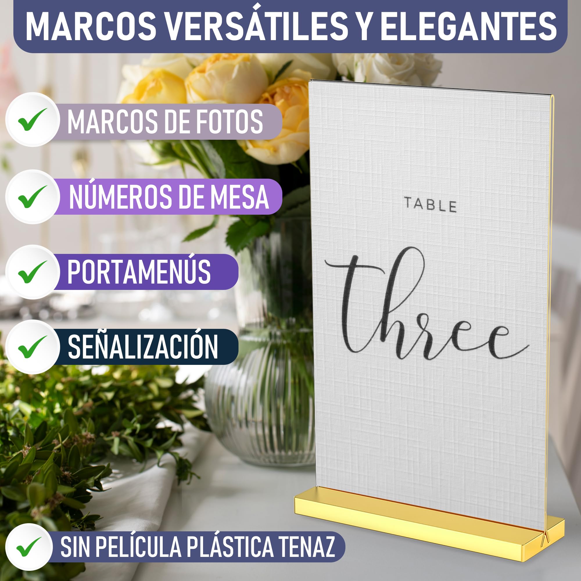 Elegantes Juego de 6 Marcos de Acrílico Dorado A6, Deslumbrantes Exhibiciones Fotográficas, Mejora la Ambiencia de tu Evento con Exquisitos Portanúmeros de Mesa Dorados, Porta Señales Dorados