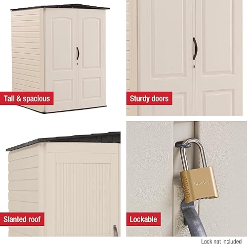 Miniatura 5 de Rubbermaid Medium Vertical Resin Outdoor Storage Shed With Floor (4.3 x 4.6 Ft), Weather Resistant, Beige/Brown, Organization for