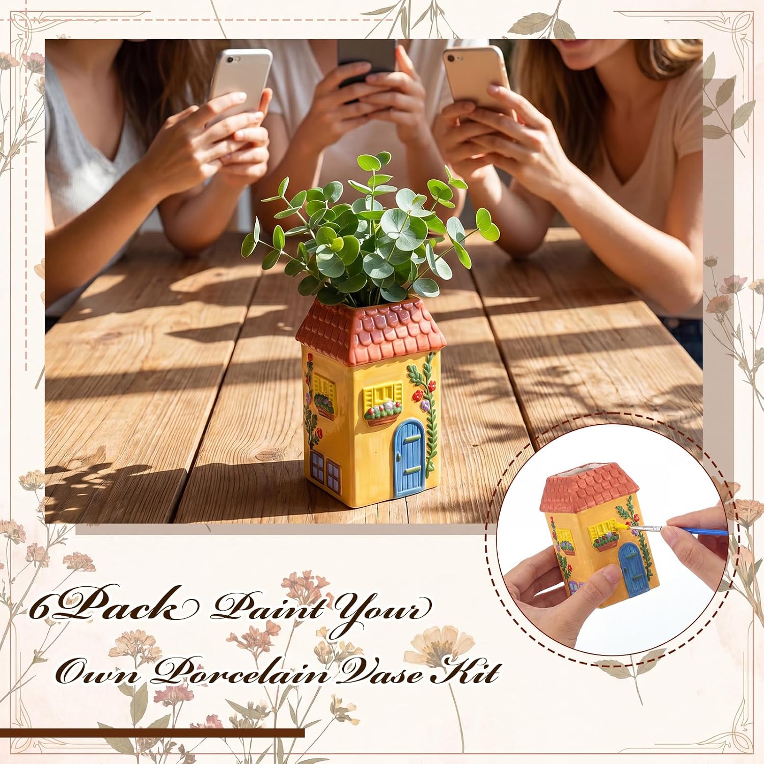 6 Pcs Ceramic House Vases Back to School Painting Kit Bisque Ready to Paint