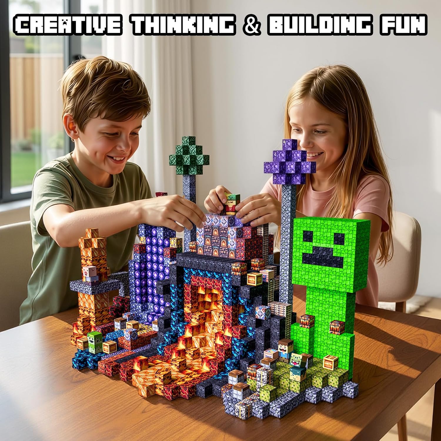 Magnetic Building Blocks, STEM Toys Educational Magnet Cubes for Kids Ages 4-12 (Lava Portal-300pcs)