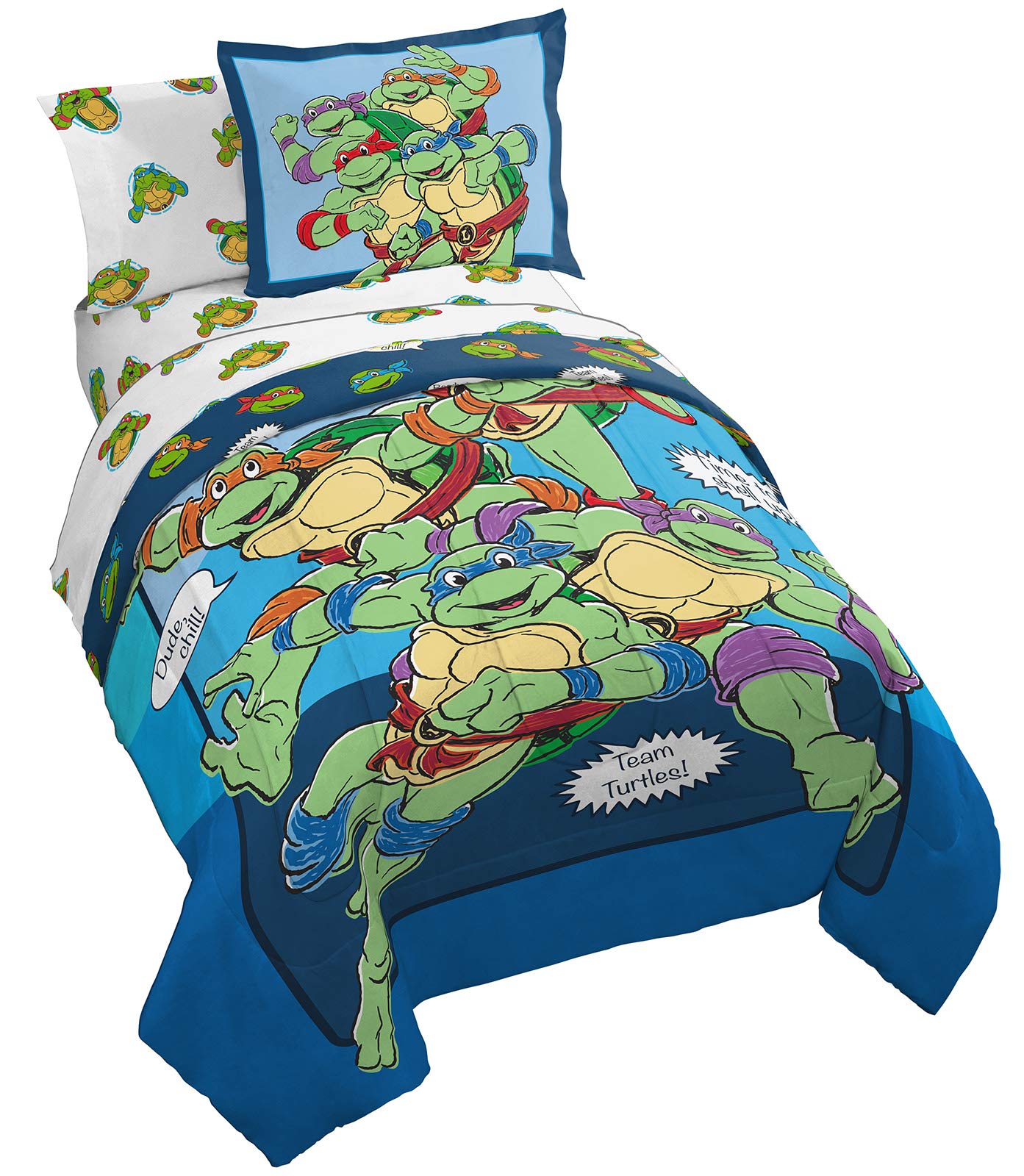 Jay Franco Nickelodeon Teenage Mutant Ninja Turtles Ready to Roll 5 Piece Twin Bed Set - Includes Reversible Comforter & Sheet Set Bedding - Super Soft Fade Resistant Microfiber